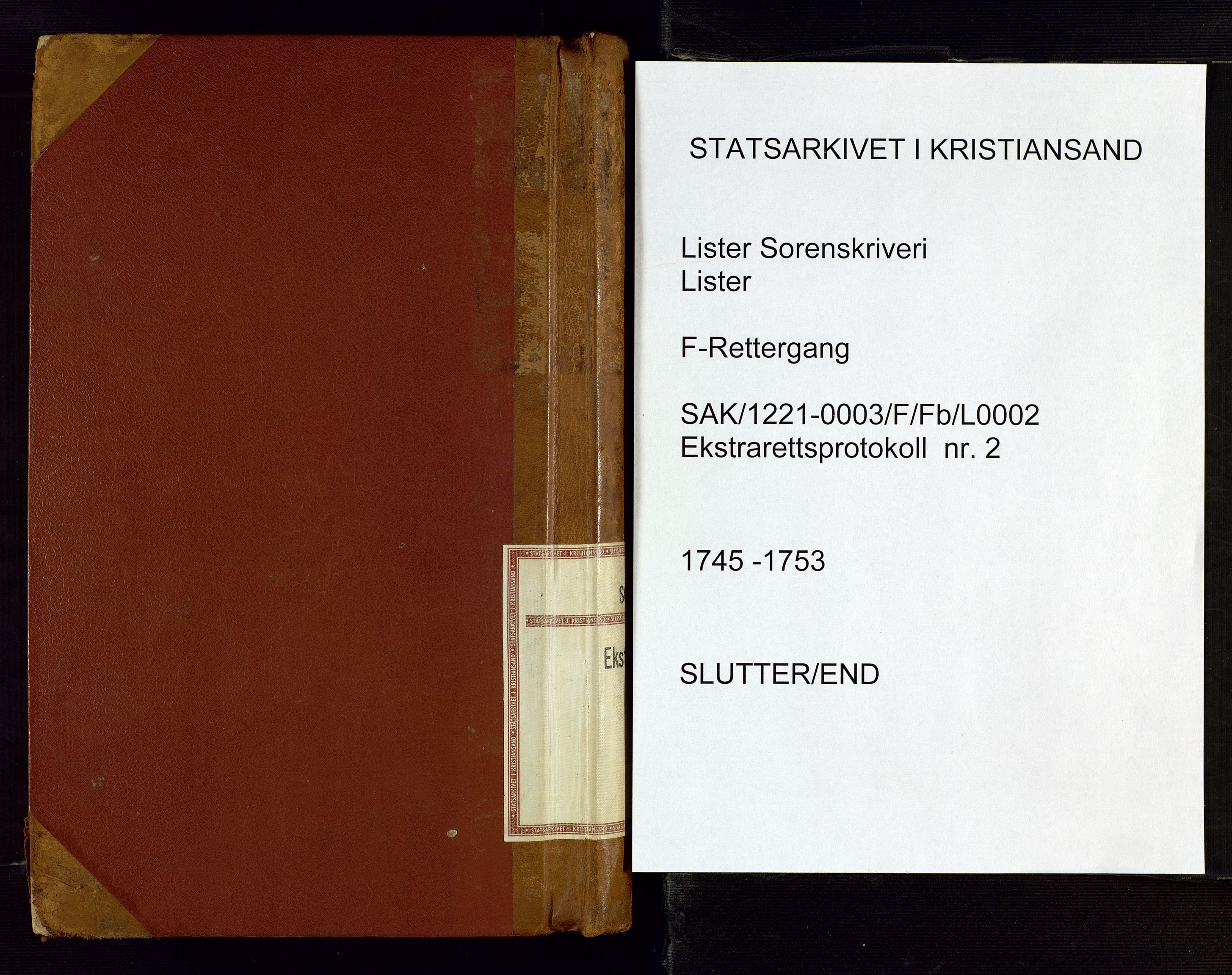 Lister sorenskriveri, AV/SAK-1221-0003/F/Fb/L0002: Ekstrarettsprotokoll med register nr 2, 1745-1753