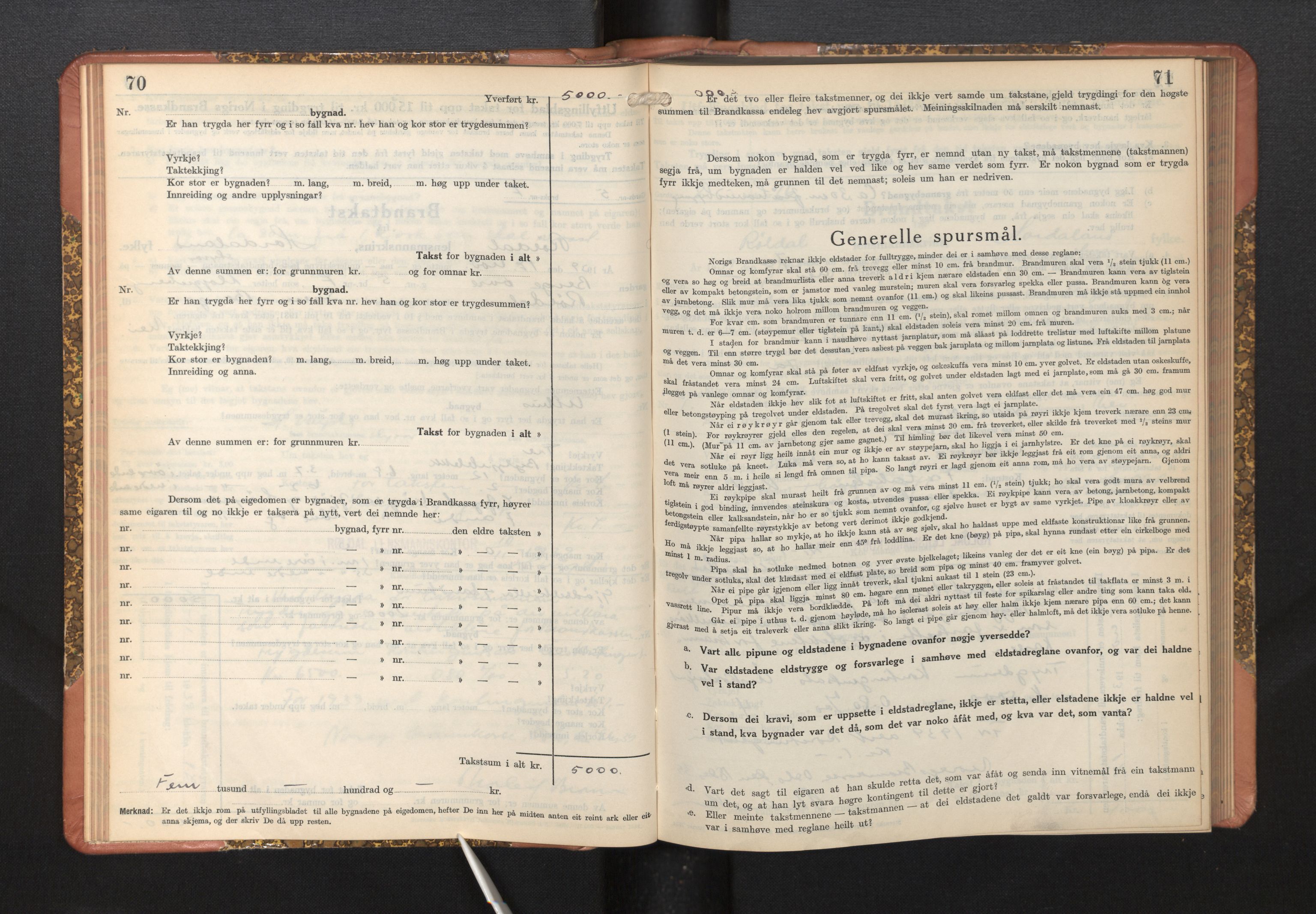 Lensmannen i Røldal, AV/SAB-A-34501/0012/L0004: Branntakstprotokoll, skjematakst, 1936-1950, s. 70-71