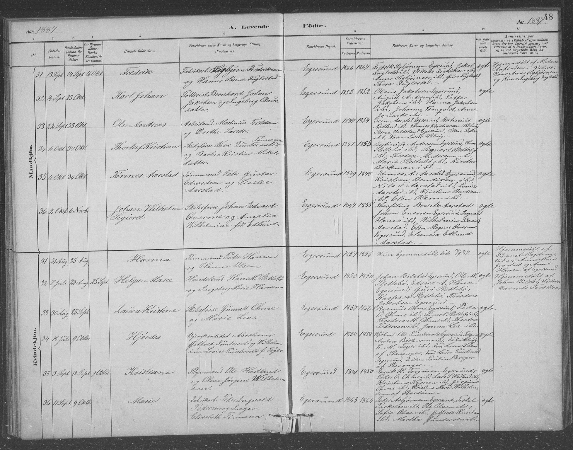 Eigersund sokneprestkontor, AV/SAST-A-101807/S09/L0008: Klokkerbok nr. B 8, 1882-1892, s. 48