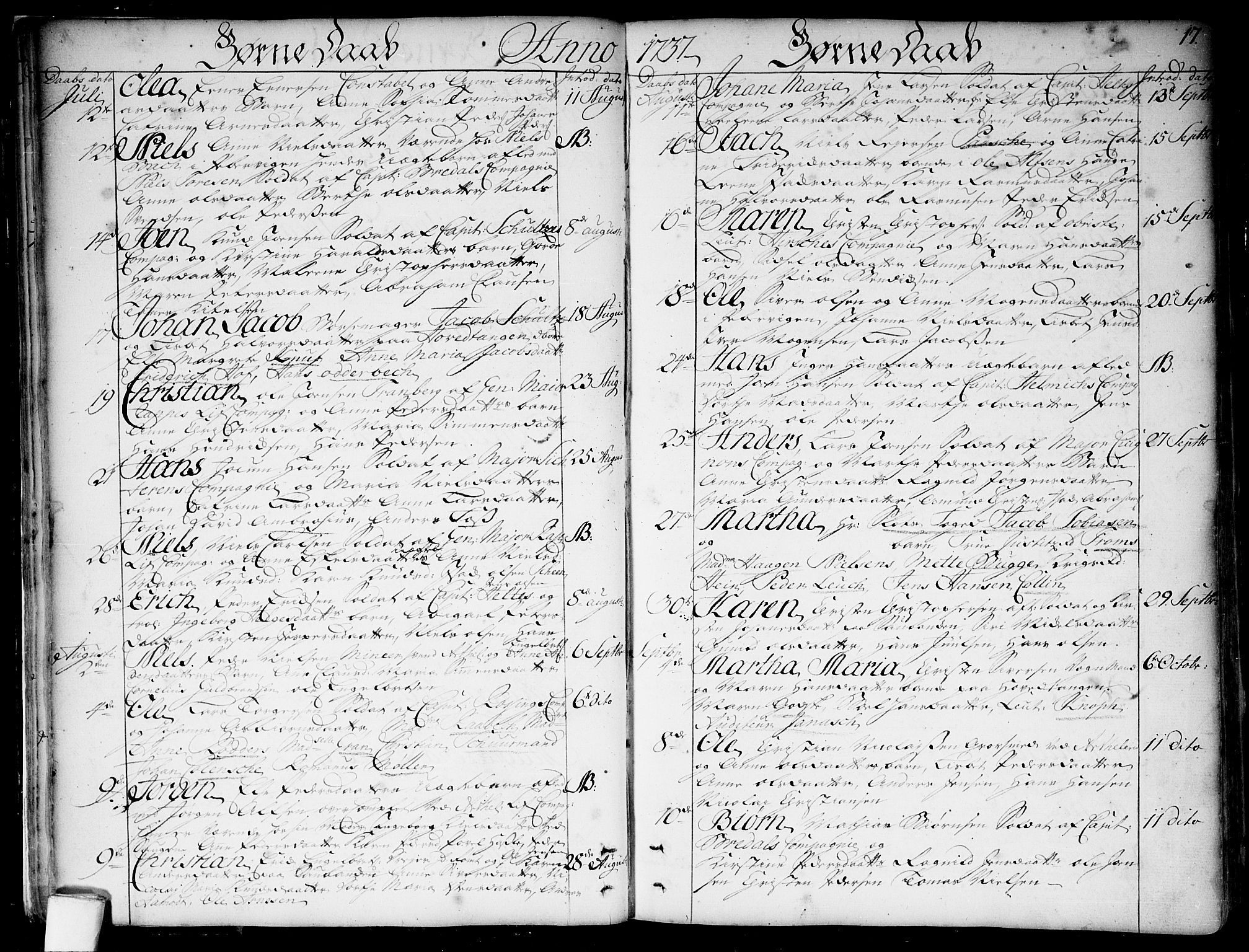 Garnisonsmenigheten Kirkebøker, AV/SAO-A-10846/F/Fa/L0001: Ministerialbok nr. 1, 1734-1756, s. 17