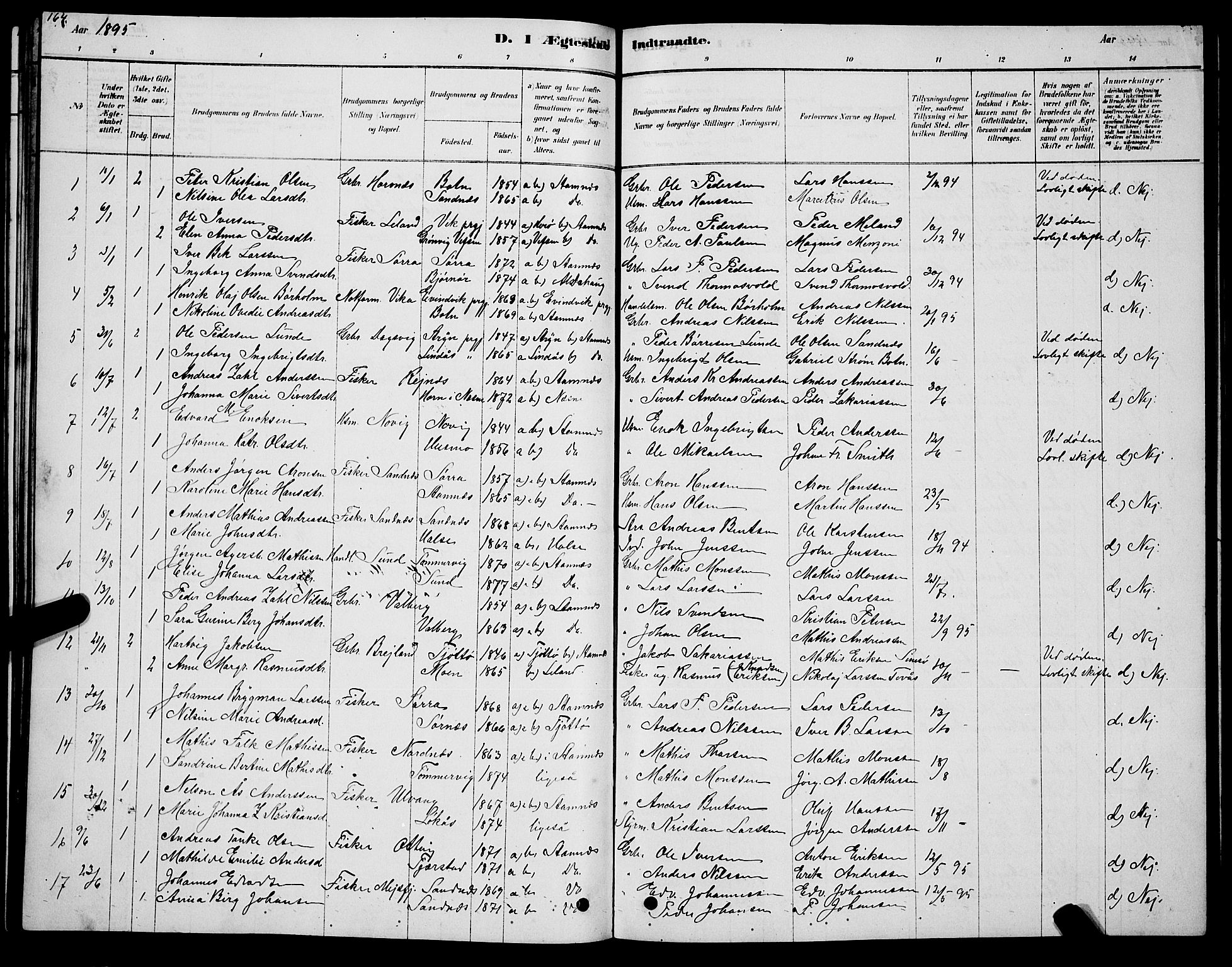Ministerialprotokoller, klokkerbøker og fødselsregistre - Nordland, AV/SAT-A-1459/831/L0477: Klokkerbok nr. 831C04, 1878-1897, s. 164