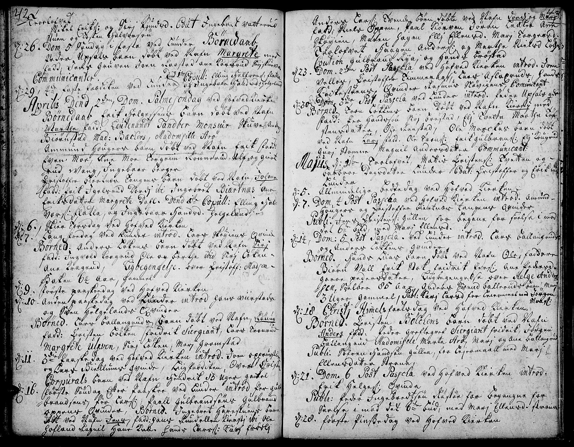 Jevnaker prestekontor, AV/SAH-PREST-116/H/Ha/Haa/L0002: Ministerialbok nr. 2, 1725-1751, s. 42-43