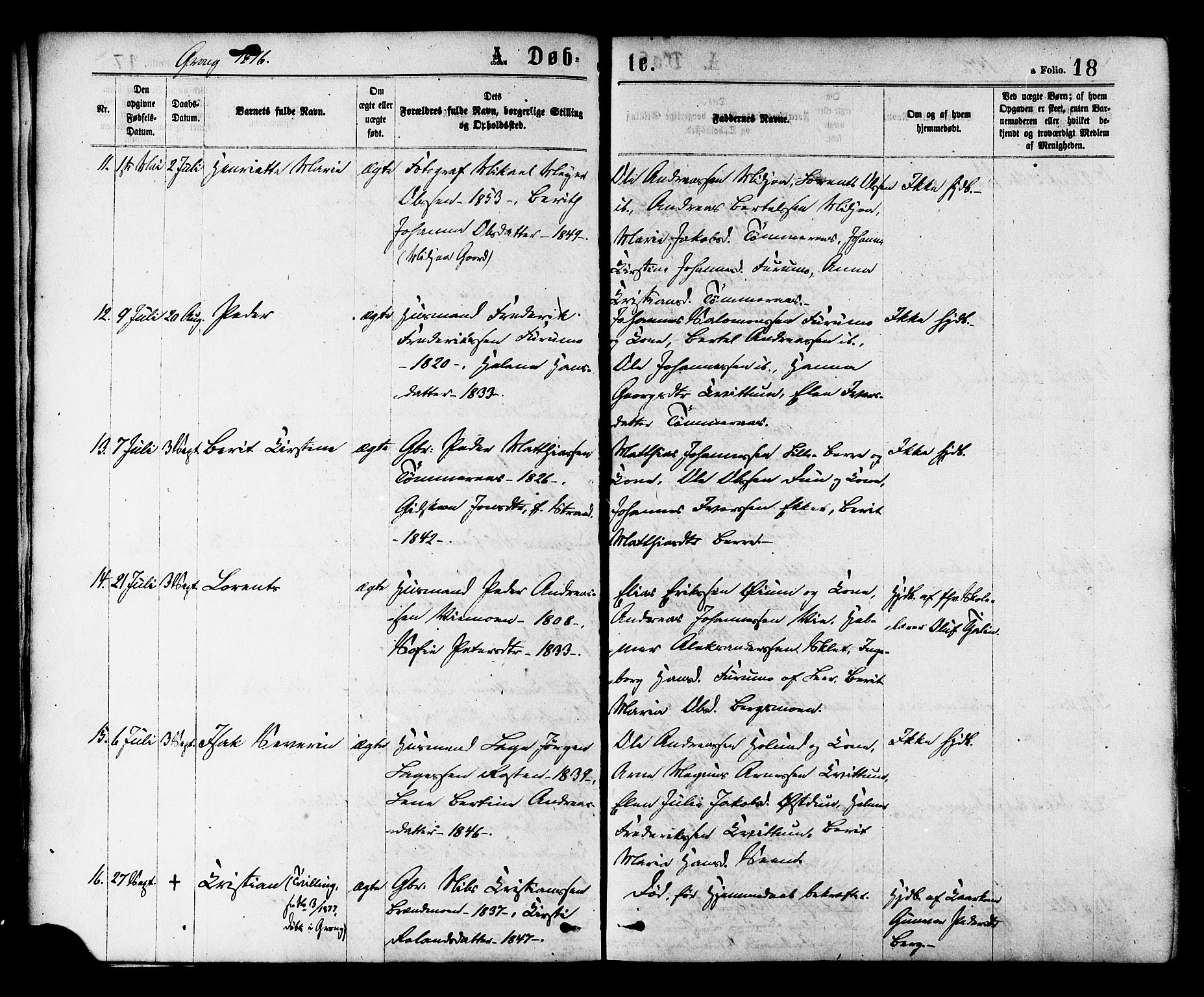 Ministerialprotokoller, klokkerbøker og fødselsregistre - Nord-Trøndelag, SAT/A-1458/758/L0516: Ministerialbok nr. 758A03 /1, 1869-1879, s. 18