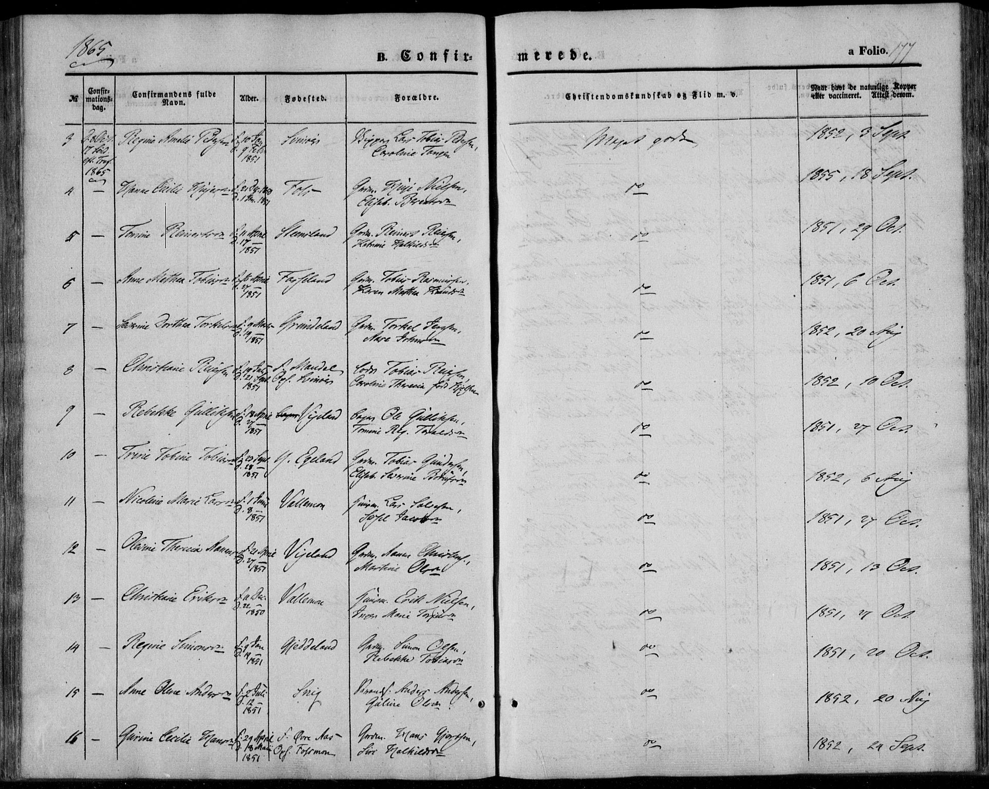 Sør-Audnedal sokneprestkontor, AV/SAK-1111-0039/F/Fa/Fab/L0007: Ministerialbok nr. A 7, 1855-1876, s. 177