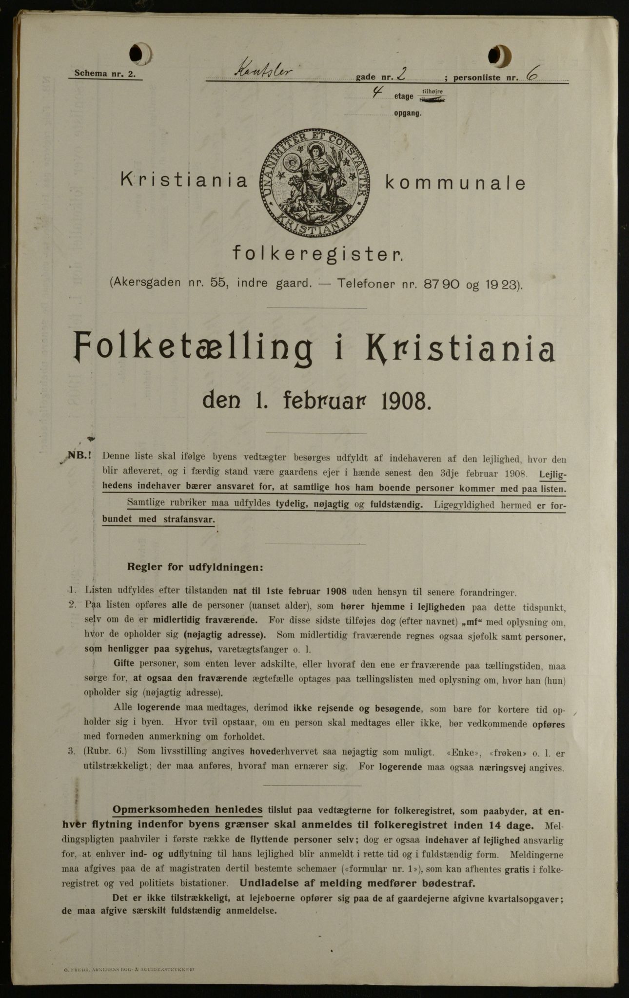 OBA, Kommunal folketelling 1.2.1908 for Kristiania kjøpstad, 1908, s. 42954