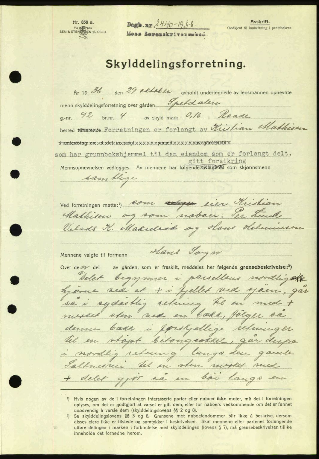 Moss sorenskriveri, SAO/A-10168: Pantebok nr. A2, 1936-1937, Dagboknr: 2440/1936
