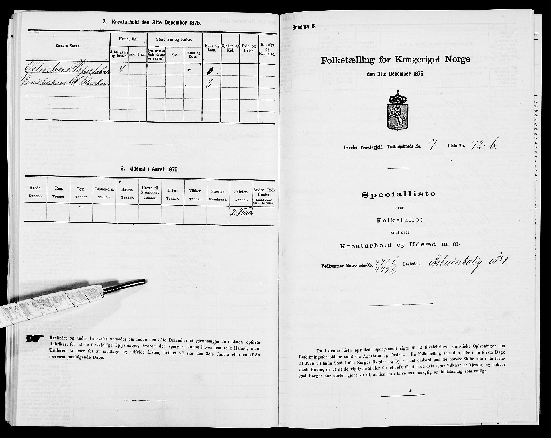 SAK, Folketelling 1875 for 1016P Øvrebø prestegjeld, 1875, s. 992