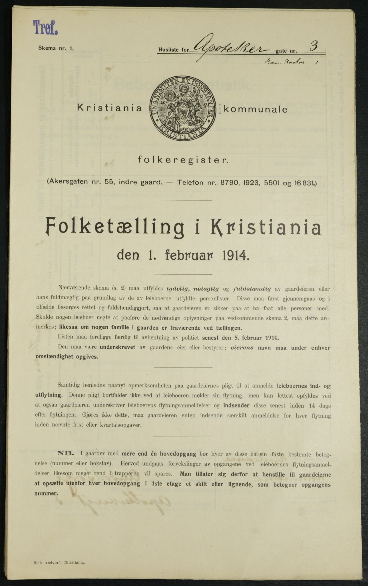 OBA, Kommunal folketelling 1.2.1914 for Kristiania, 1914, s. 1422