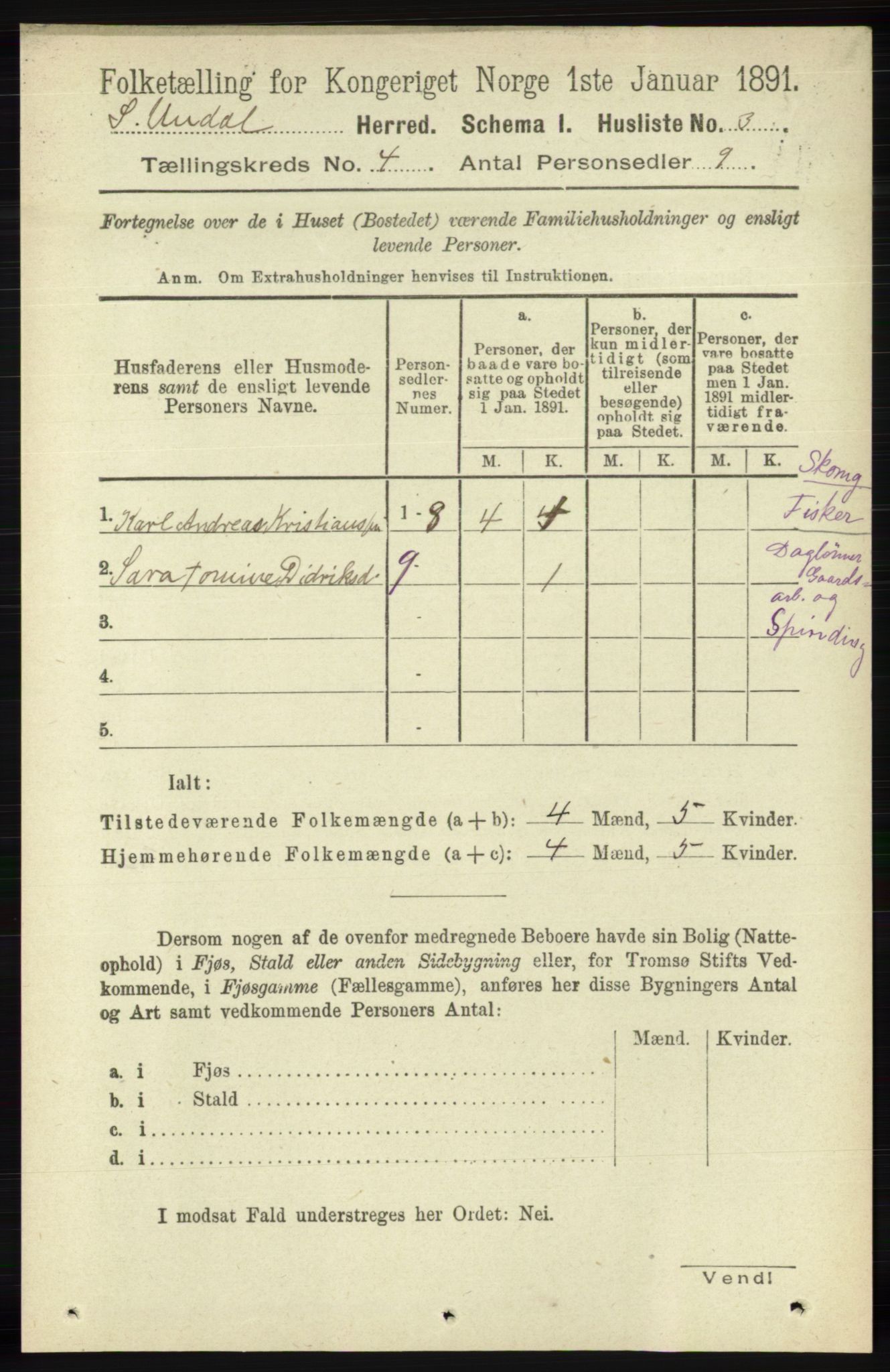 RA, Folketelling 1891 for 1029 Sør-Audnedal herred, 1891, s. 1333