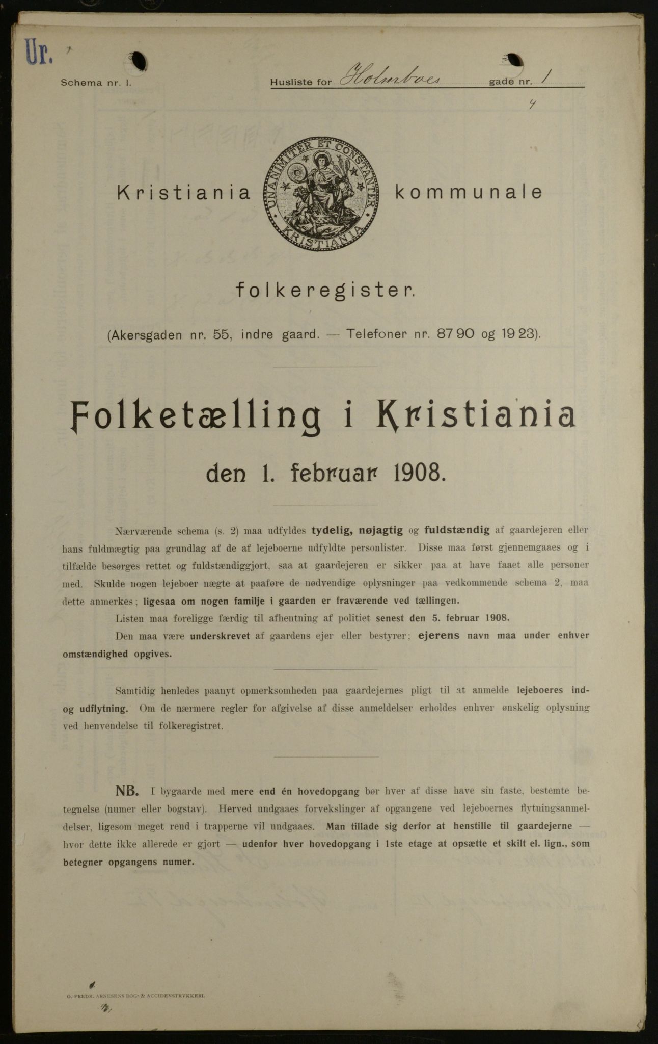 OBA, Kommunal folketelling 1.2.1908 for Kristiania kjøpstad, 1908, s. 36669