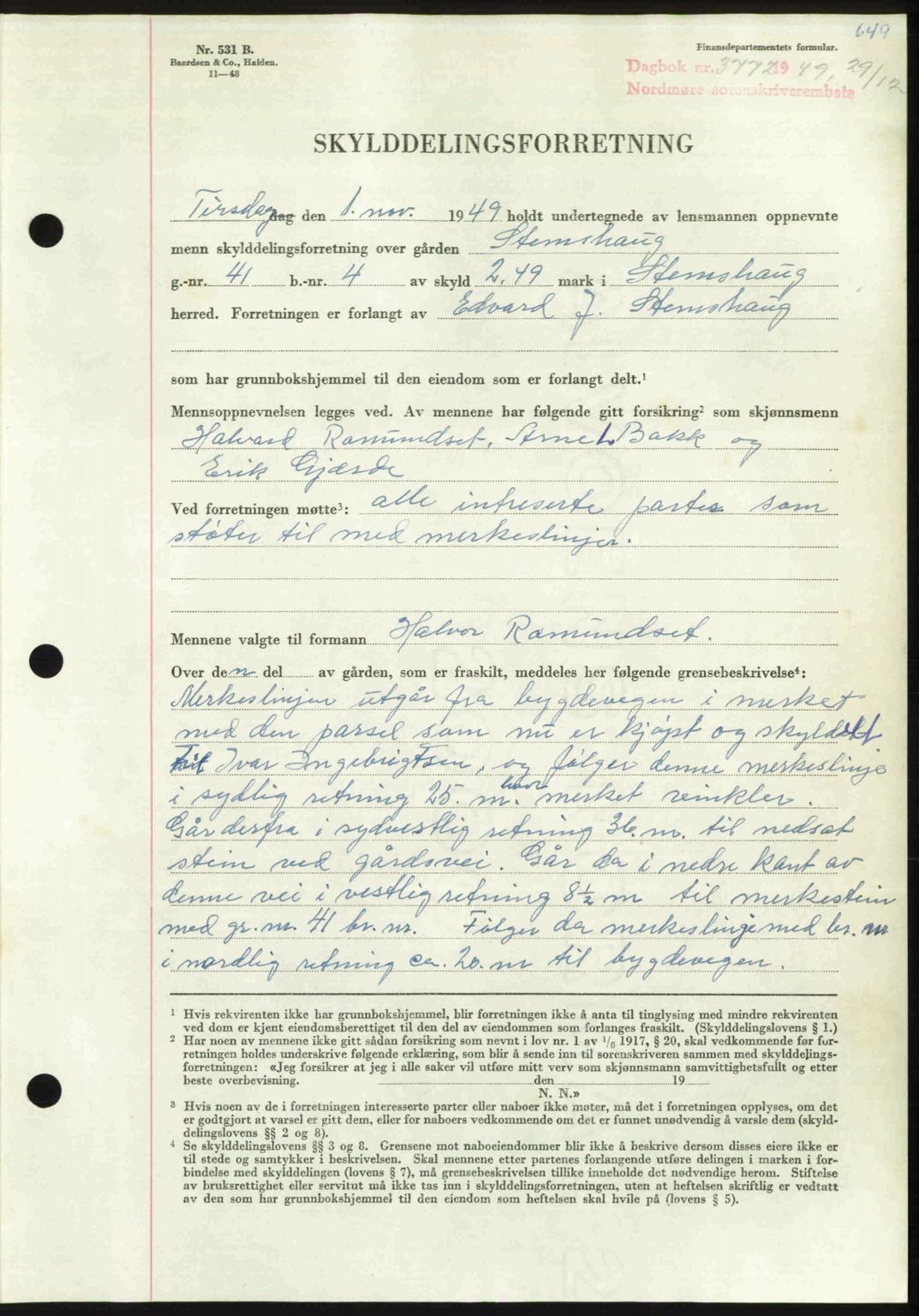 Nordmøre sorenskriveri, AV/SAT-A-4132/1/2/2Ca: Pantebok nr. A113, 1949-1950, Dagboknr: 3772/1949