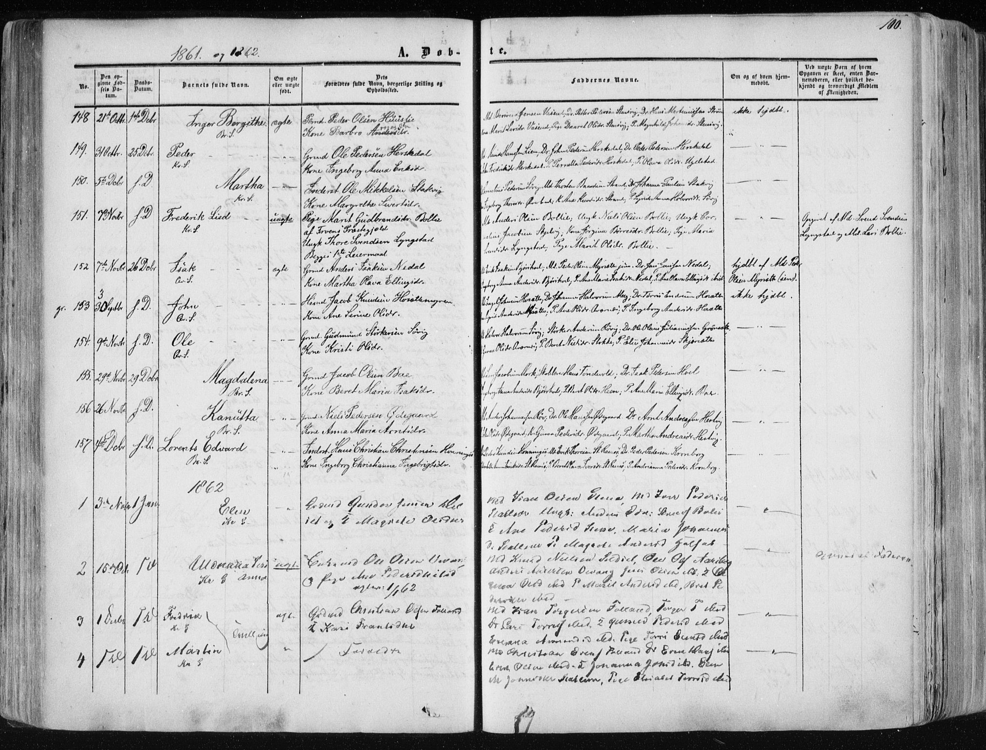 Ministerialprotokoller, klokkerbøker og fødselsregistre - Møre og Romsdal, AV/SAT-A-1454/568/L0804: Ministerialbok nr. 568A11, 1854-1868, s. 100