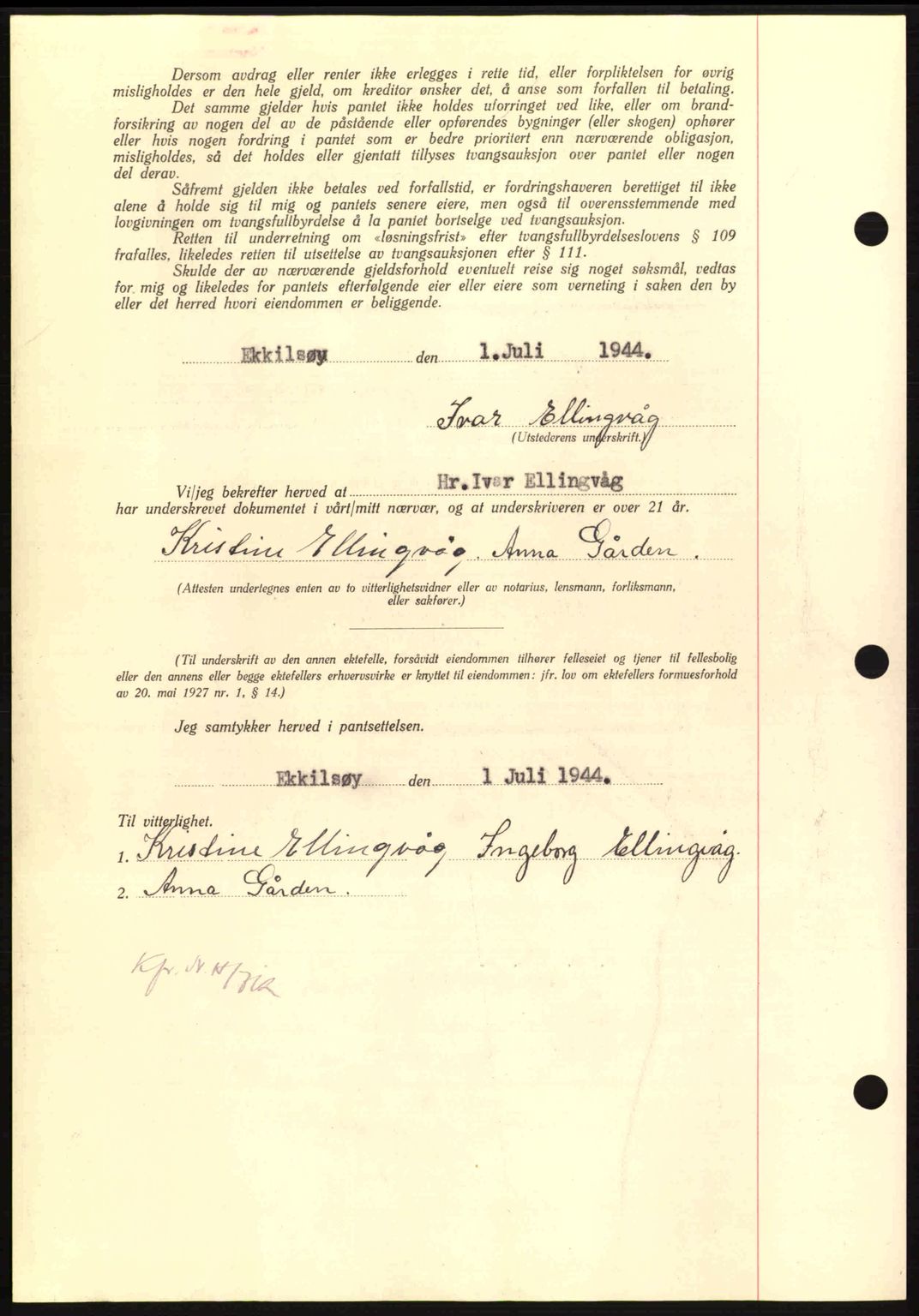 Nordmøre sorenskriveri, AV/SAT-A-4132/1/2/2Ca: Pantebok nr. B92, 1944-1945, Dagboknr: 1433/1944