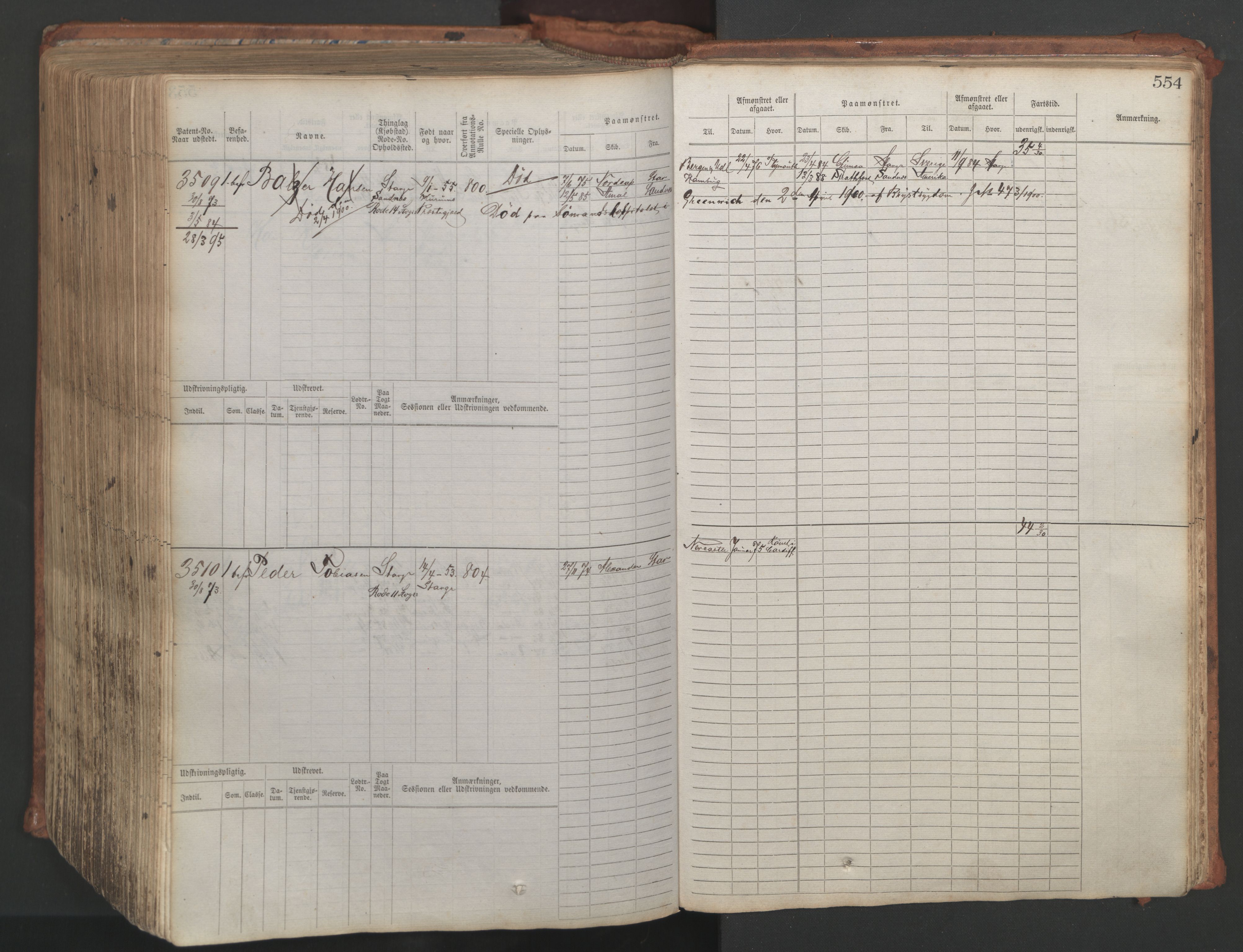 Stavanger sjømannskontor, AV/SAST-A-102006/F/Fb/Fbb/L0007: Sjøfartshovedrulle, patentnr. 2403-3604, 1869-1880, s. 611