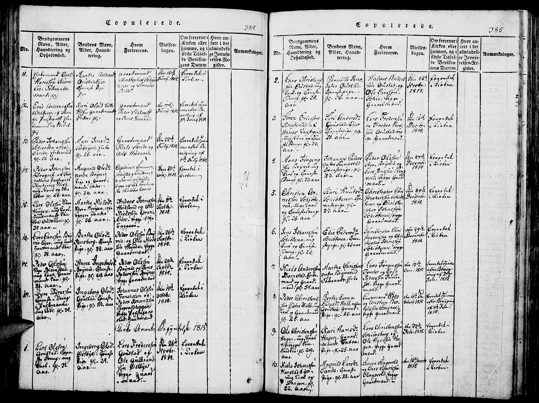 Romedal prestekontor, AV/SAH-PREST-004/K/L0002: Ministerialbok nr. 2, 1814-1828, s. 384-385