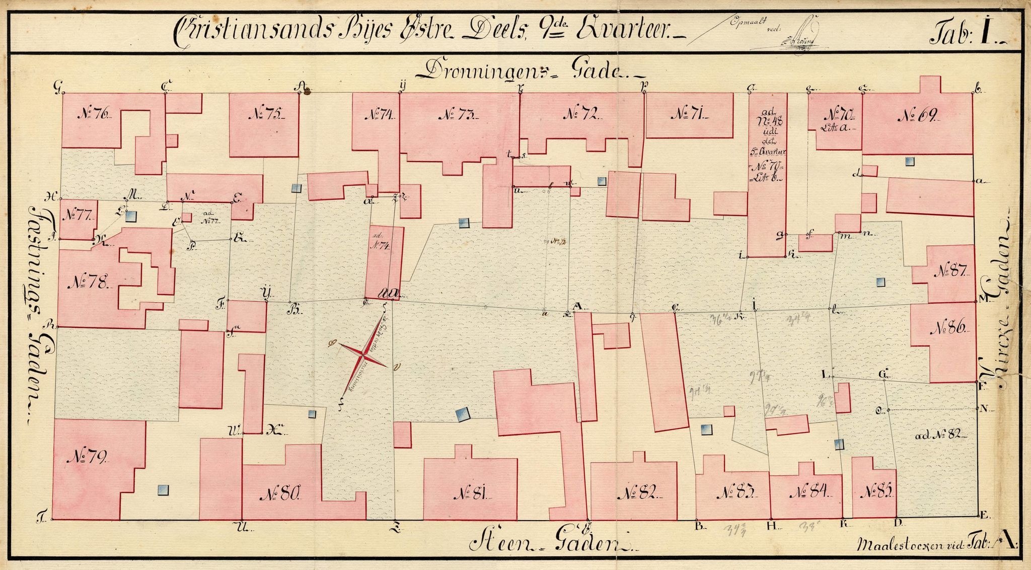 Kristiansand By - Magistraten, ARKSOR/1001KG122/T/Ta/L0001: Stadskonduktør Rosings kvartalskart, 1786-1806