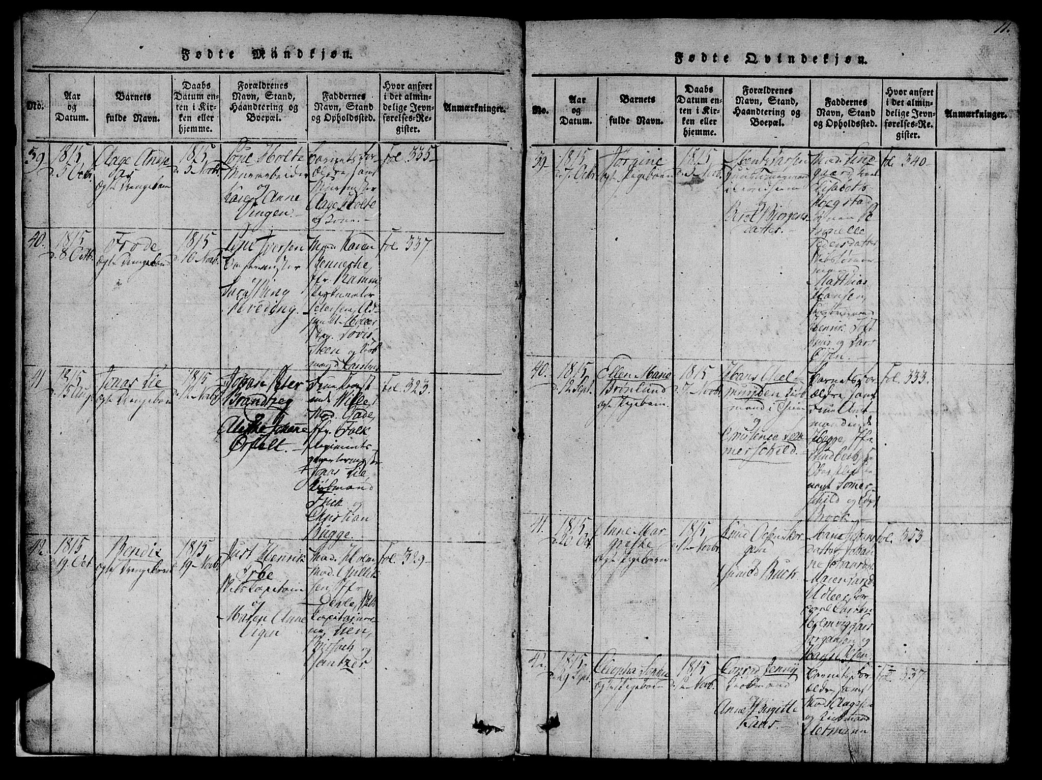 Ministerialprotokoller, klokkerbøker og fødselsregistre - Sør-Trøndelag, SAT/A-1456/602/L0135: Klokkerbok nr. 602C03, 1815-1832, s. 11