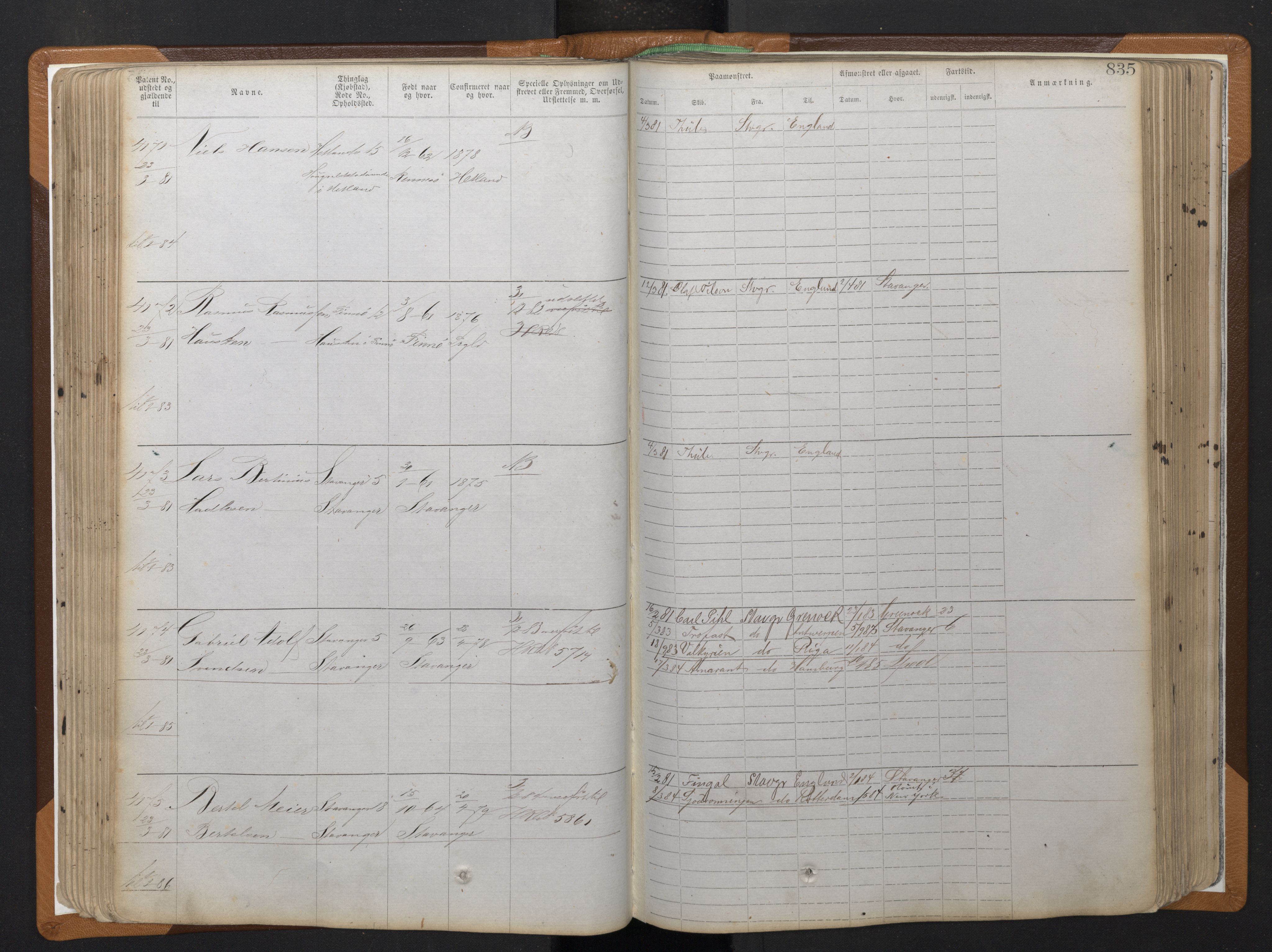Stavanger sjømannskontor, AV/SAST-A-102006/F/Ff/L0010: Annotasjonsrulle, patentnr. 3605-5225 (dublett), 1878-1900, s. 117