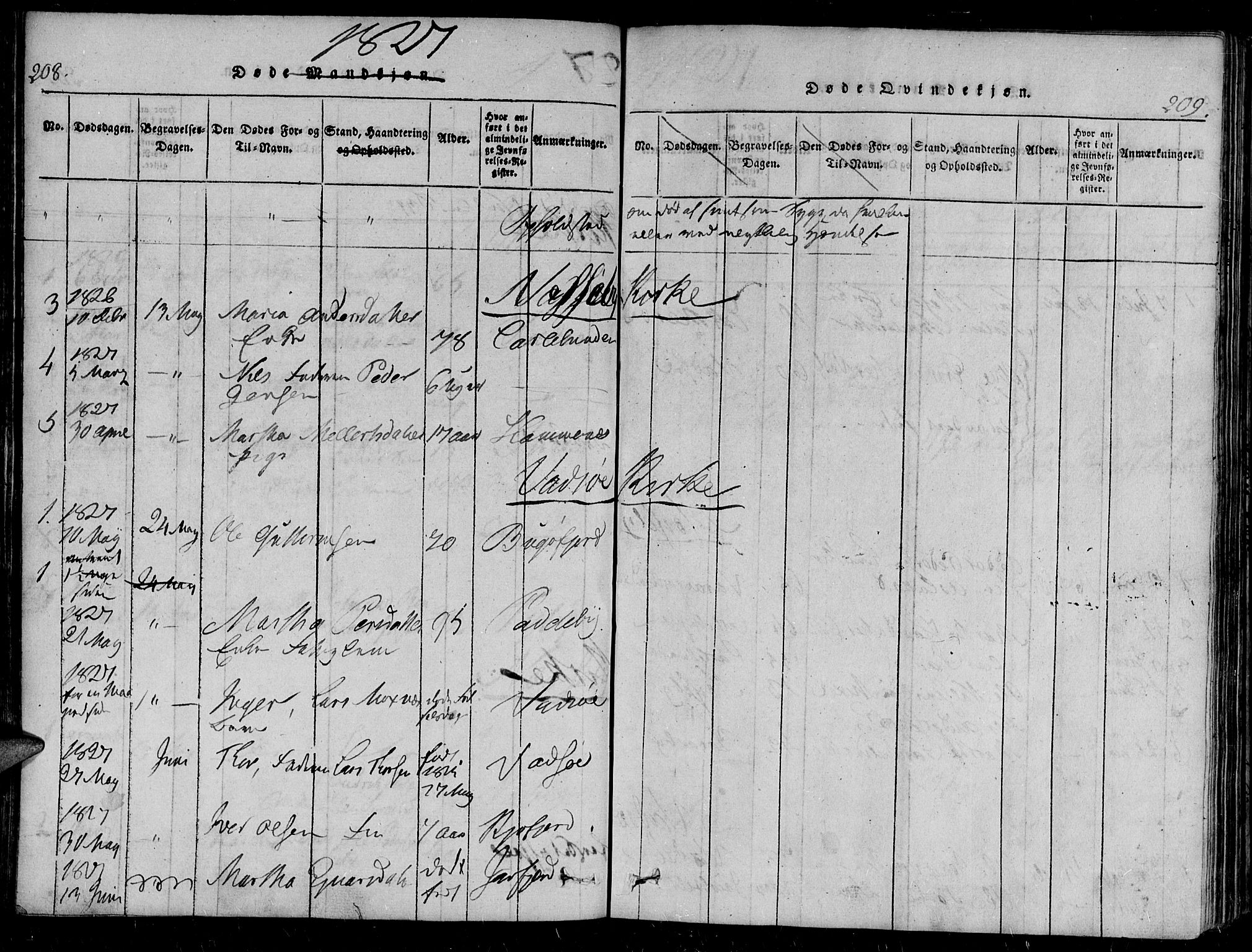 Vadsø sokneprestkontor, AV/SATØ-S-1325/H/Ha/L0003kirke: Ministerialbok nr. 3 /1, 1821-1839, s. 208-209