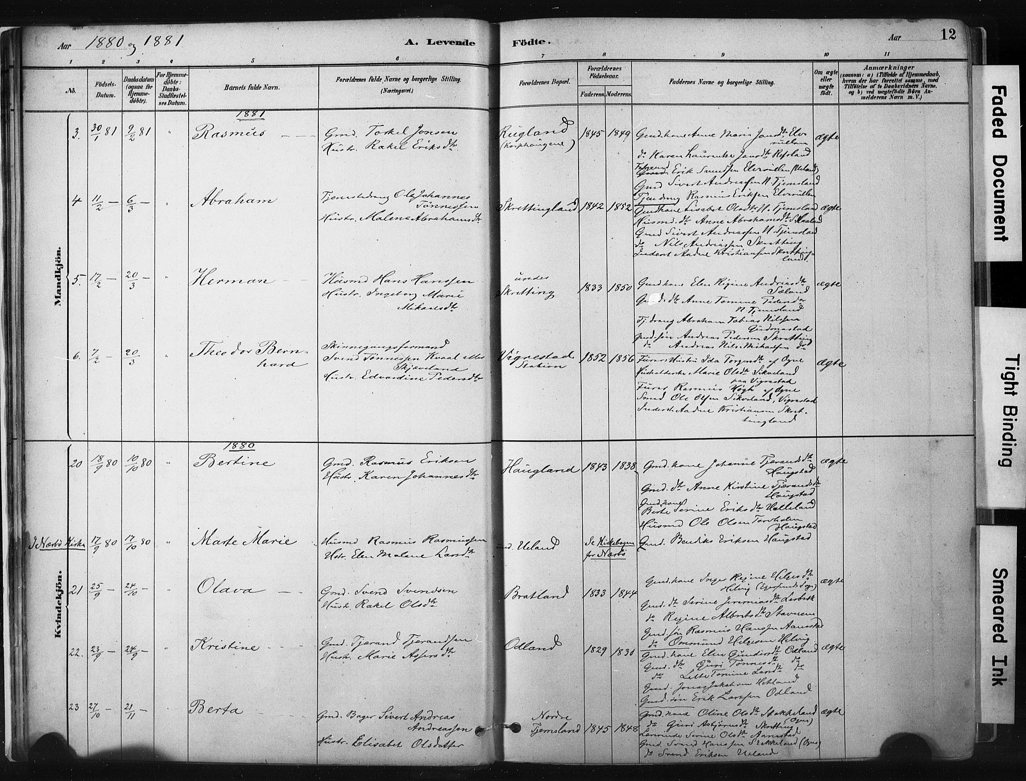 Hå sokneprestkontor, AV/SAST-A-101801/001/30BA/L0011: Ministerialbok nr. A 10, 1879-1900, s. 12