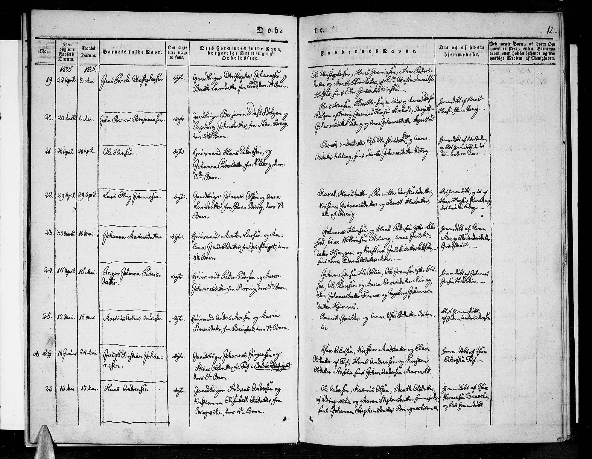 Ministerialprotokoller, klokkerbøker og fødselsregistre - Nordland, AV/SAT-A-1459/852/L0737: Ministerialbok nr. 852A07, 1833-1849, s. 12