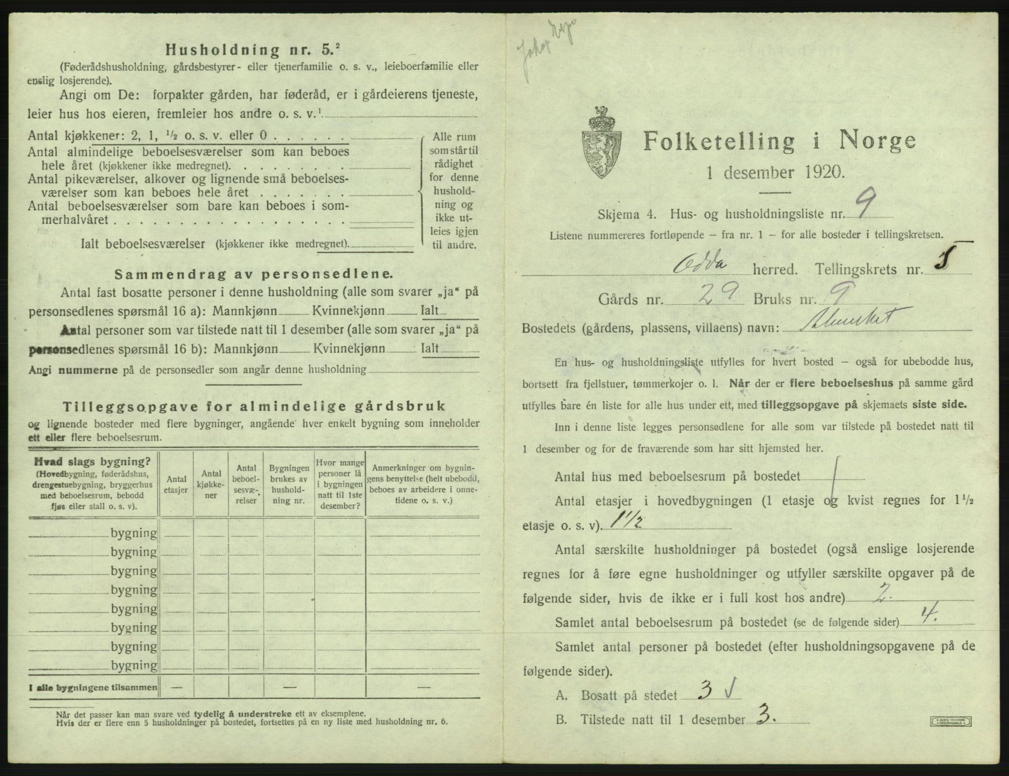 SAB, Folketelling 1920 for 1228 Odda herred, 1920, s. 369