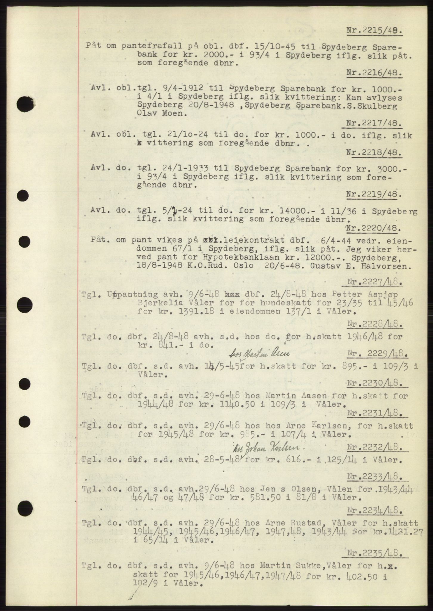 Moss sorenskriveri, SAO/A-10168: Pantebok nr. C10, 1938-1950, Dagboknr: 2215/1948