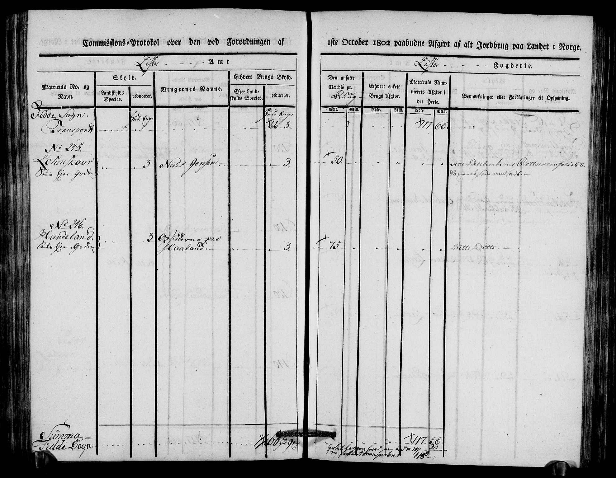 Rentekammeret inntil 1814, Realistisk ordnet avdeling, AV/RA-EA-4070/N/Ne/Nea/L0092: Lista fogderi. Kommisjonsprotokoll "Nr. 1", for Hidra, Nes, Bakke, Tonstad, Gyland, Feda og Liknes sogn, 1803, s. 223