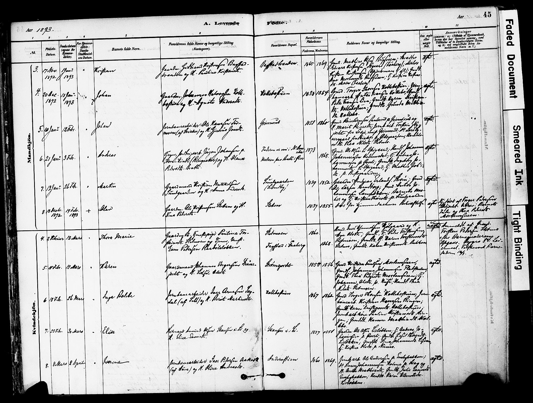 Øyer prestekontor, AV/SAH-PREST-084/H/Ha/Haa/L0008: Ministerialbok nr. 8, 1878-1897, s. 45