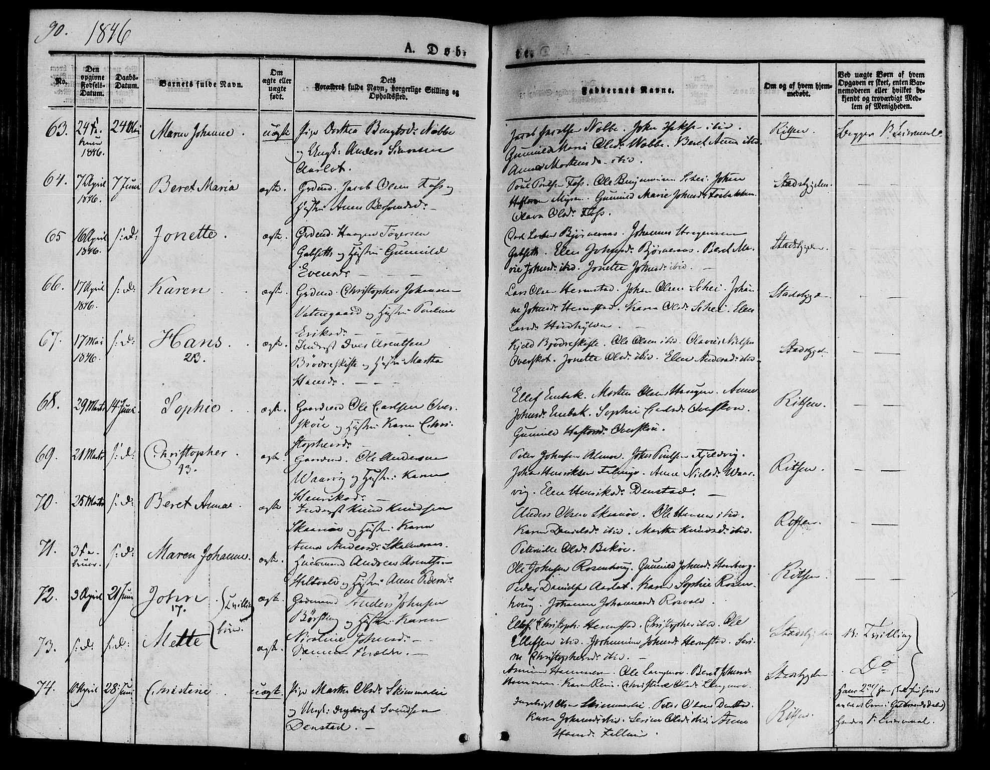 Ministerialprotokoller, klokkerbøker og fødselsregistre - Sør-Trøndelag, SAT/A-1456/646/L0610: Ministerialbok nr. 646A08, 1837-1847, s. 90