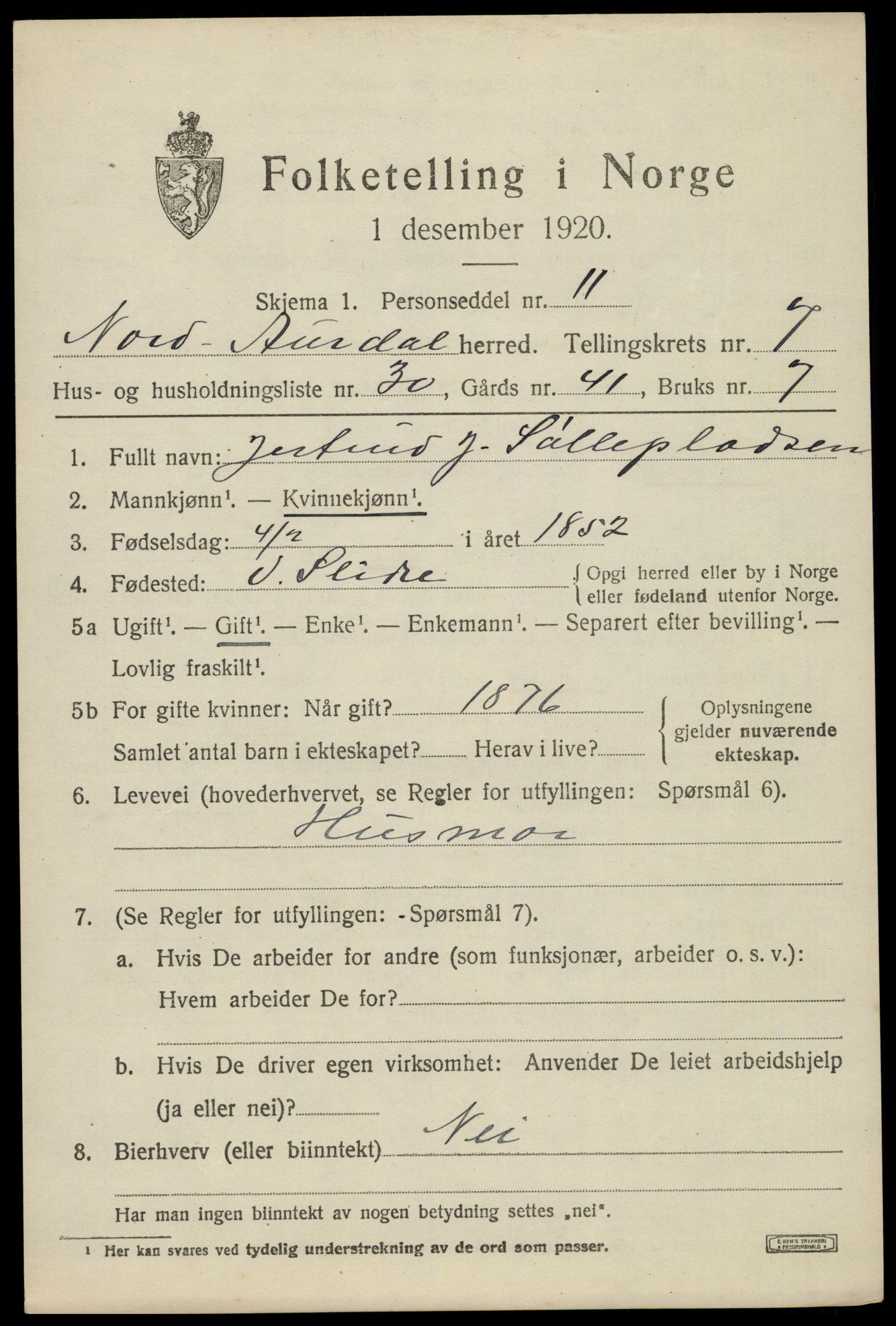 SAH, Folketelling 1920 for 0542 Nord-Aurdal herred, 1920, s. 6334