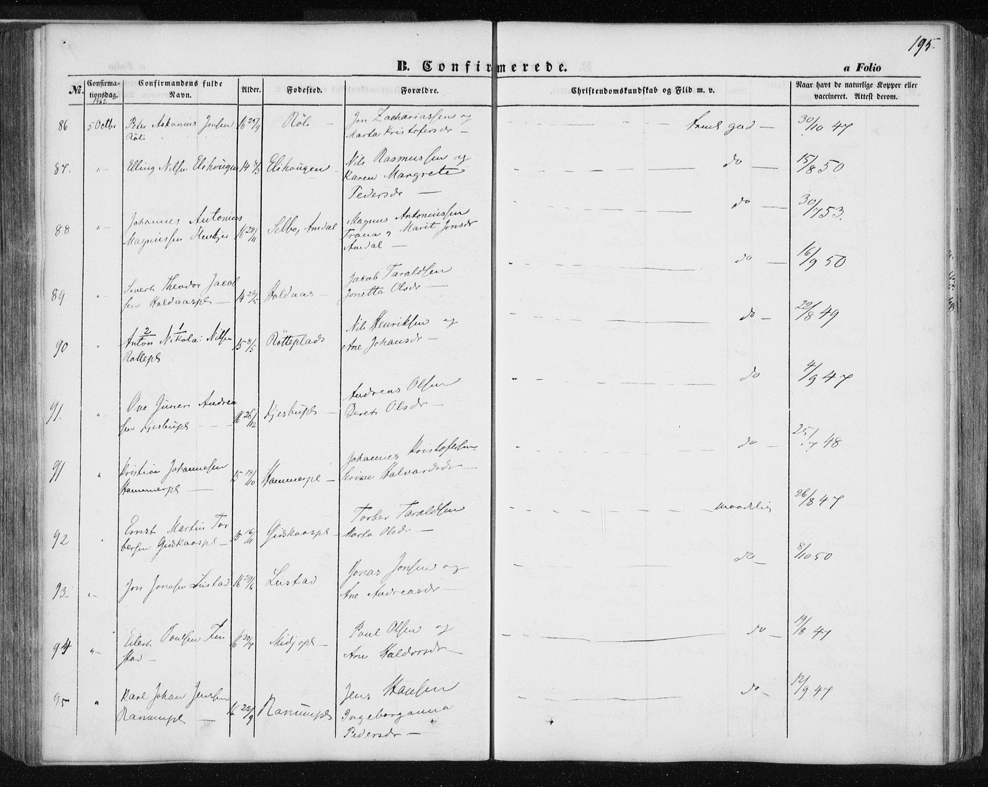 Ministerialprotokoller, klokkerbøker og fødselsregistre - Nord-Trøndelag, AV/SAT-A-1458/735/L0342: Ministerialbok nr. 735A07 /1, 1849-1862, s. 195