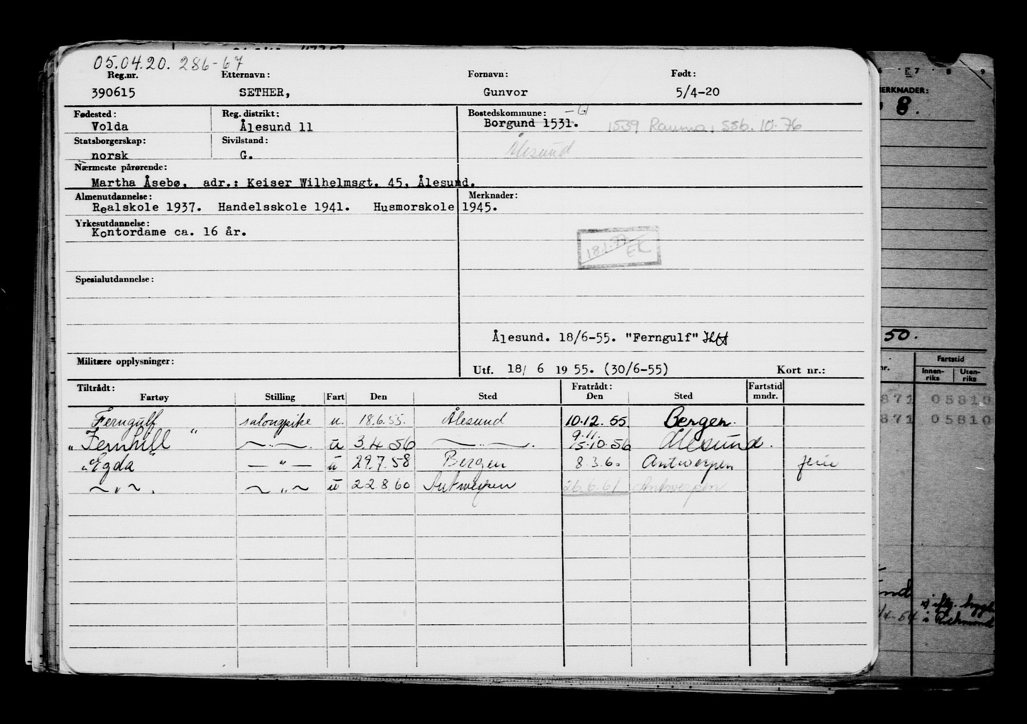 Direktoratet for sjømenn, RA/S-3545/G/Gb/L0179: Hovedkort, 1920, s. 159