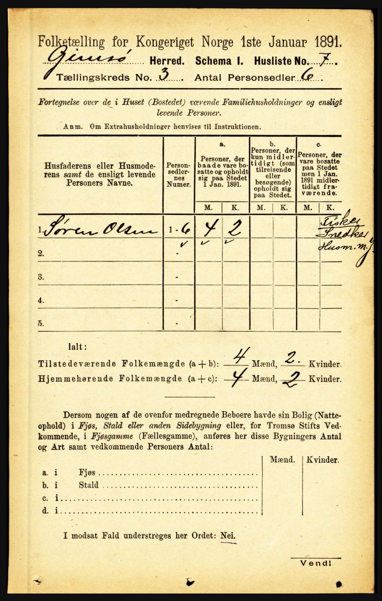 RA, Folketelling 1891 for 1864 Gimsøy herred, 1891, s. 478