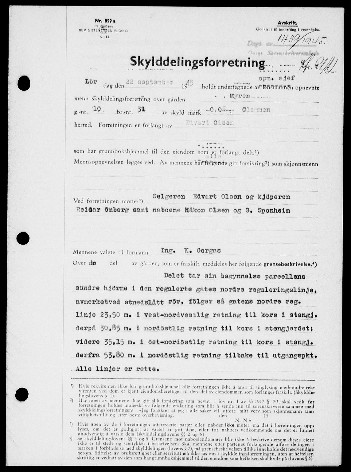 Onsøy sorenskriveri, SAO/A-10474/G/Ga/Gab/L0015: Pantebok nr. II A-15, 1945-1946, Dagboknr: 1439/1945