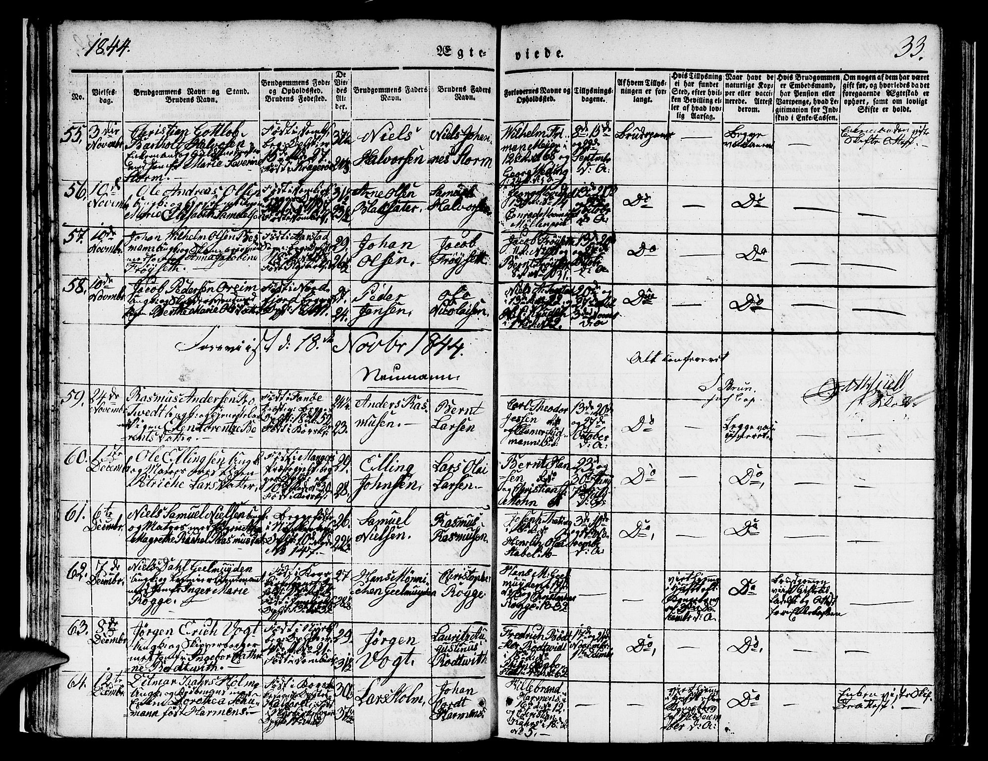 Domkirken sokneprestembete, AV/SAB-A-74801/H/Hab/L0029: Klokkerbok nr. D 1, 1839-1857, s. 33