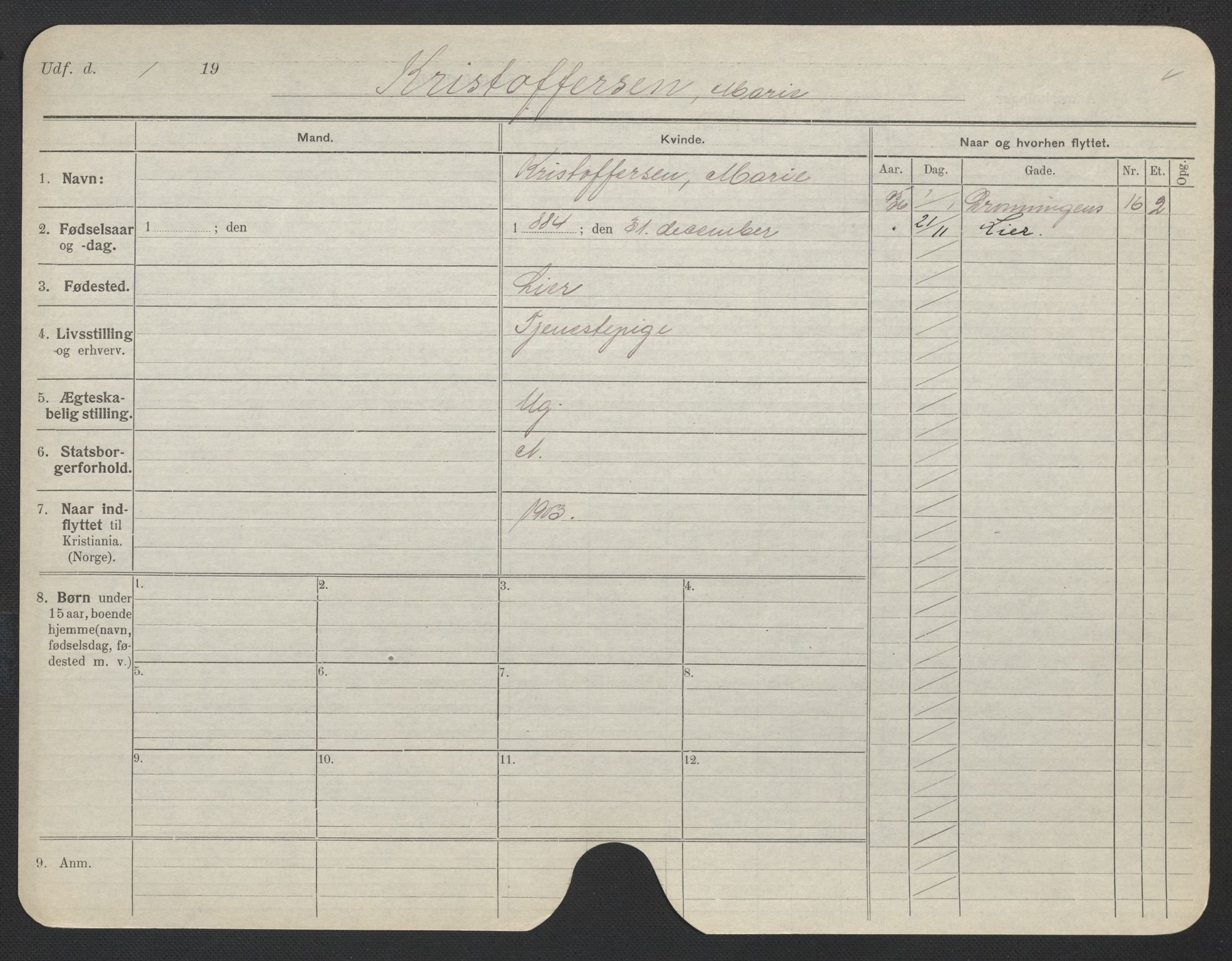 Oslo folkeregister, Registerkort, AV/SAO-A-11715/F/Fa/Fac/L0019: Kvinner, 1906-1914, s. 549a