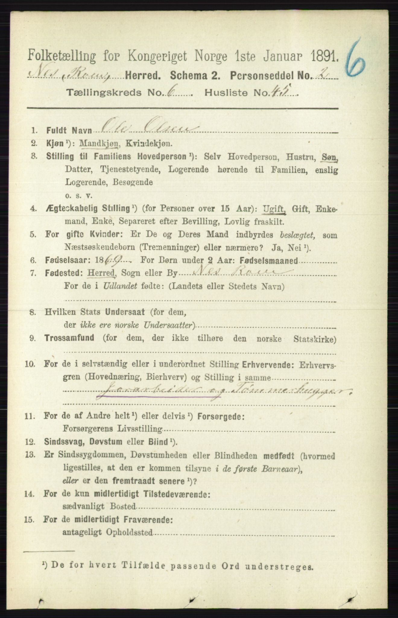 RA, Folketelling 1891 for 0236 Nes herred, 1891, s. 3662