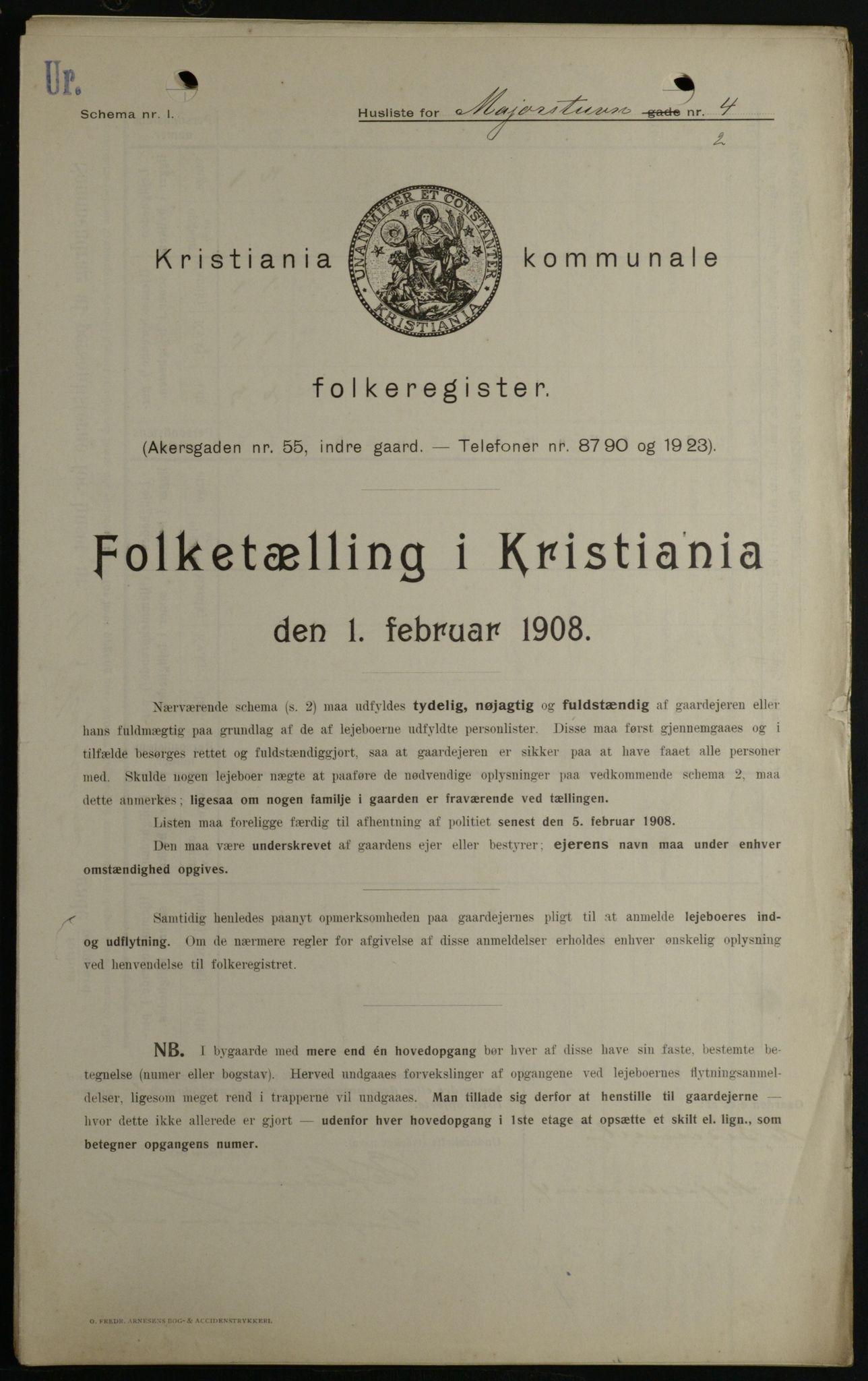 OBA, Kommunal folketelling 1.2.1908 for Kristiania kjøpstad, 1908, s. 53336