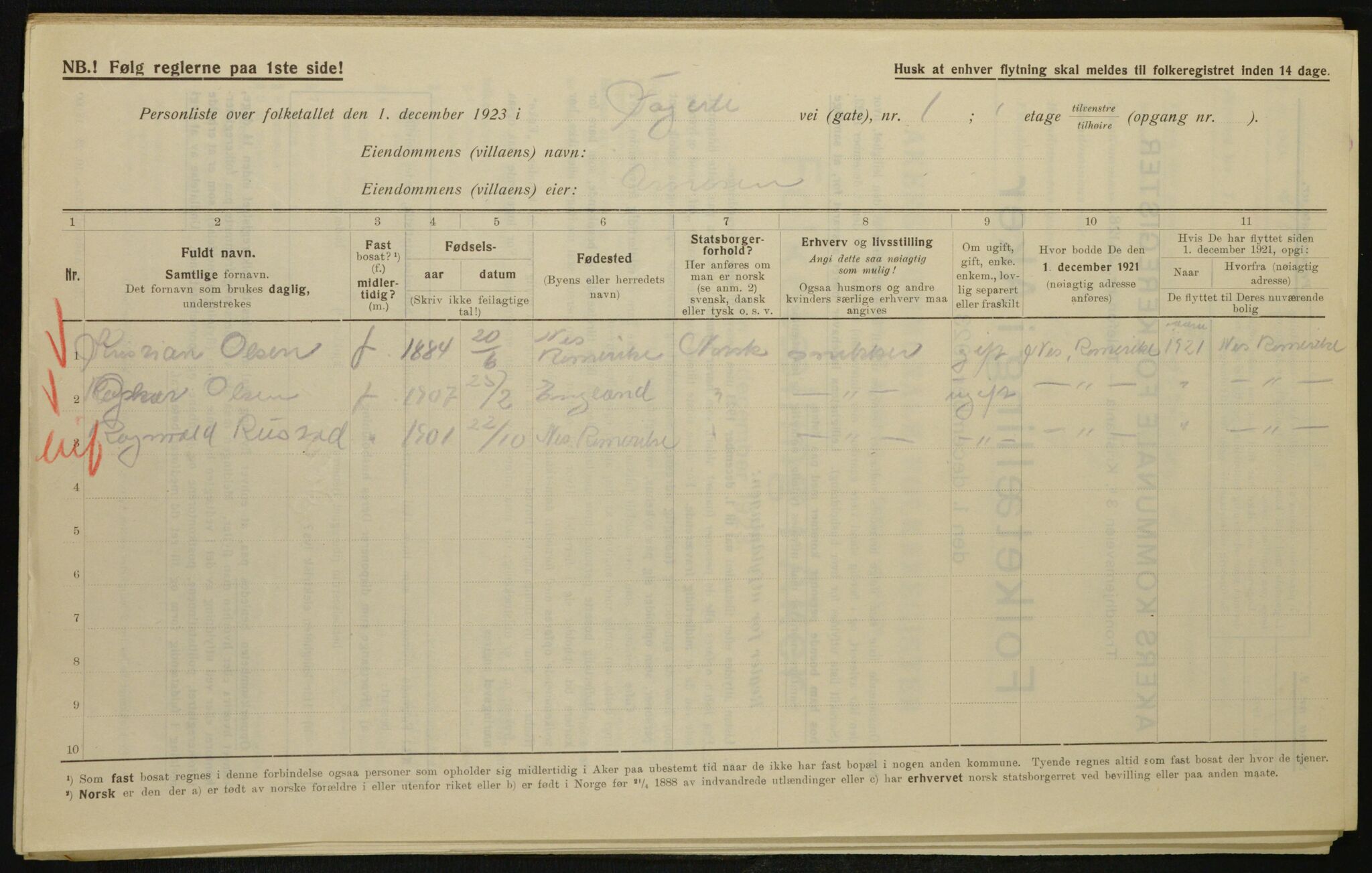 , Kommunal folketelling 1.12.1923 for Aker, 1923, s. 23647