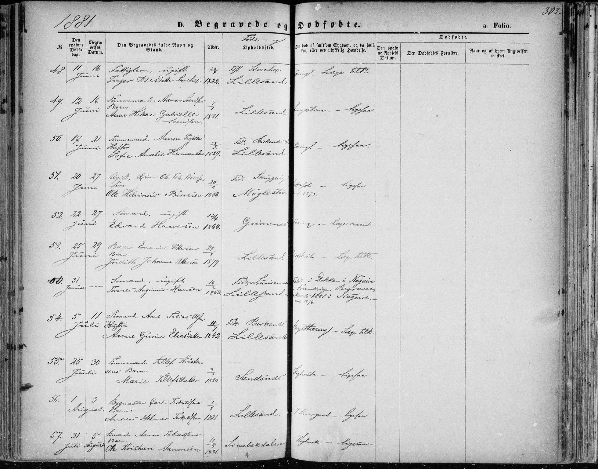 Vestre Moland sokneprestkontor, SAK/1111-0046/F/Fa/Fab/L0008: Ministerialbok nr. A 8, 1873-1883, s. 303