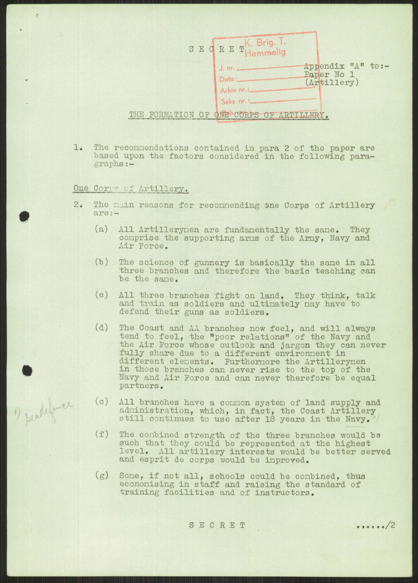 Forsvaret, Generalinspektør og sjefen for Kystartilleriet, AV/RA-RAFA-2045/D/Da/L0028: ORGANISASJON, 1952, s. 9
