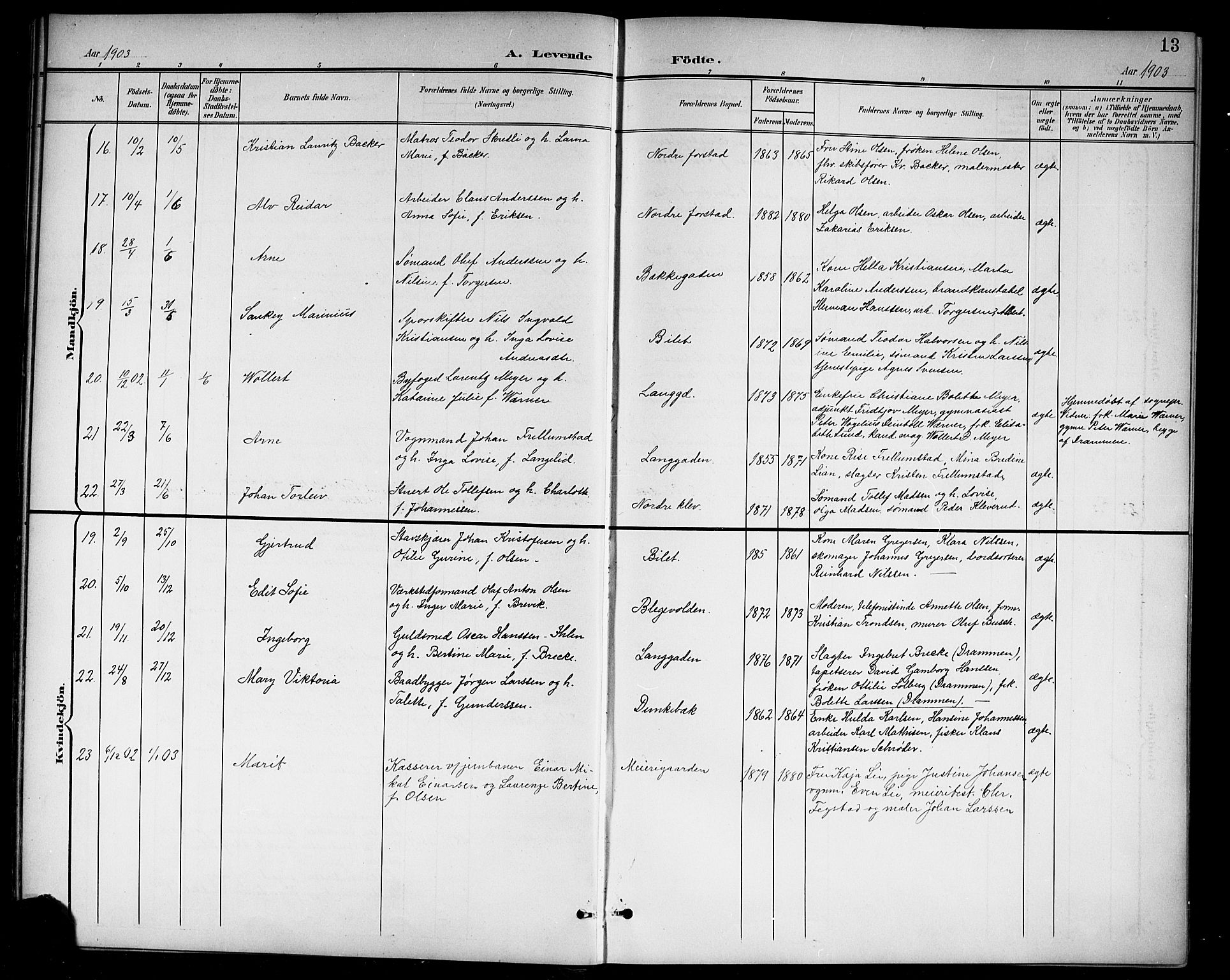 Holmestrand kirkebøker, AV/SAKO-A-346/G/Ga/L0006: Klokkerbok nr. 6, 1901-1923, s. 13