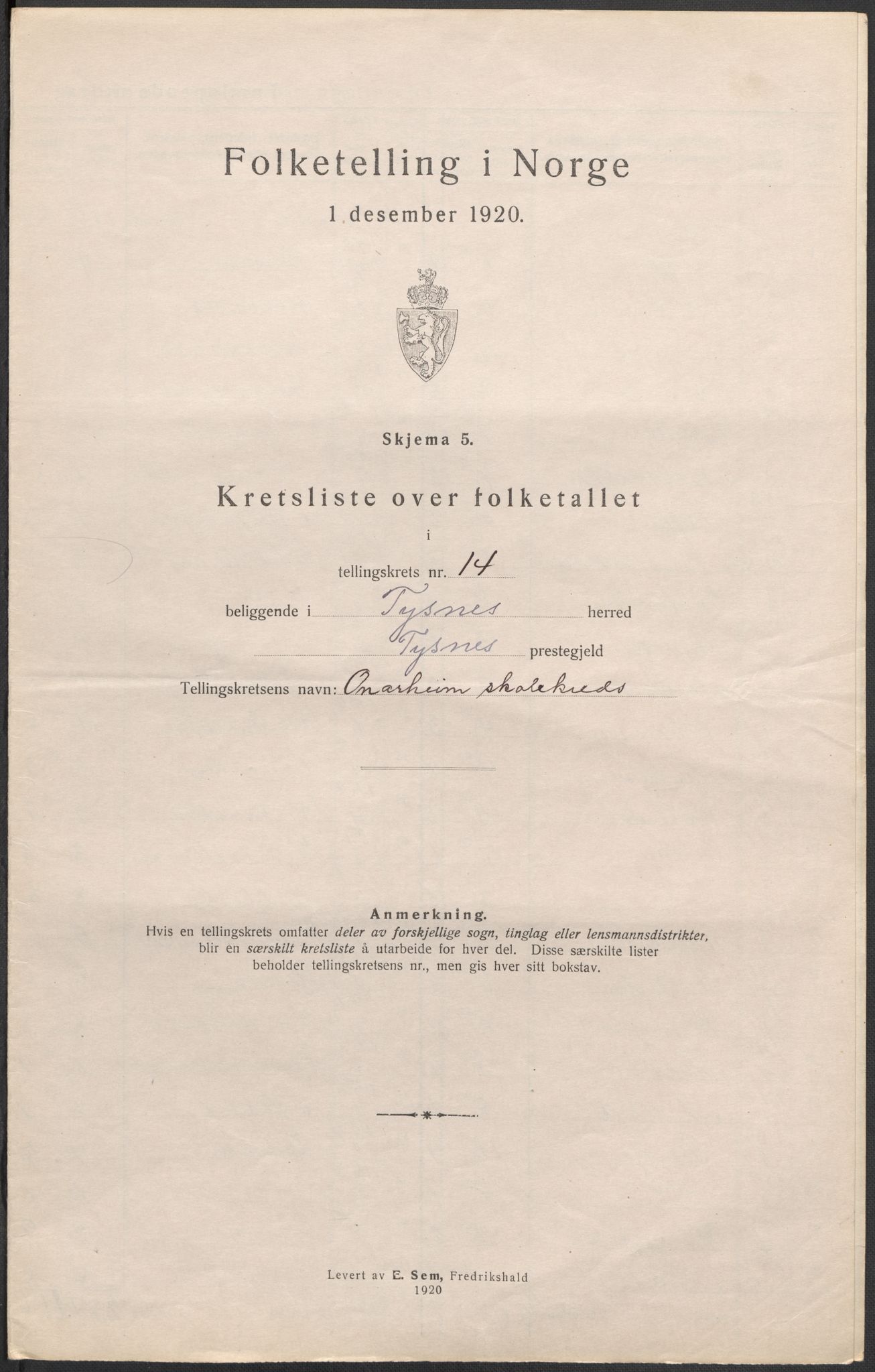 SAB, Folketelling 1920 for 1223 Tysnes herred, 1920, s. 44