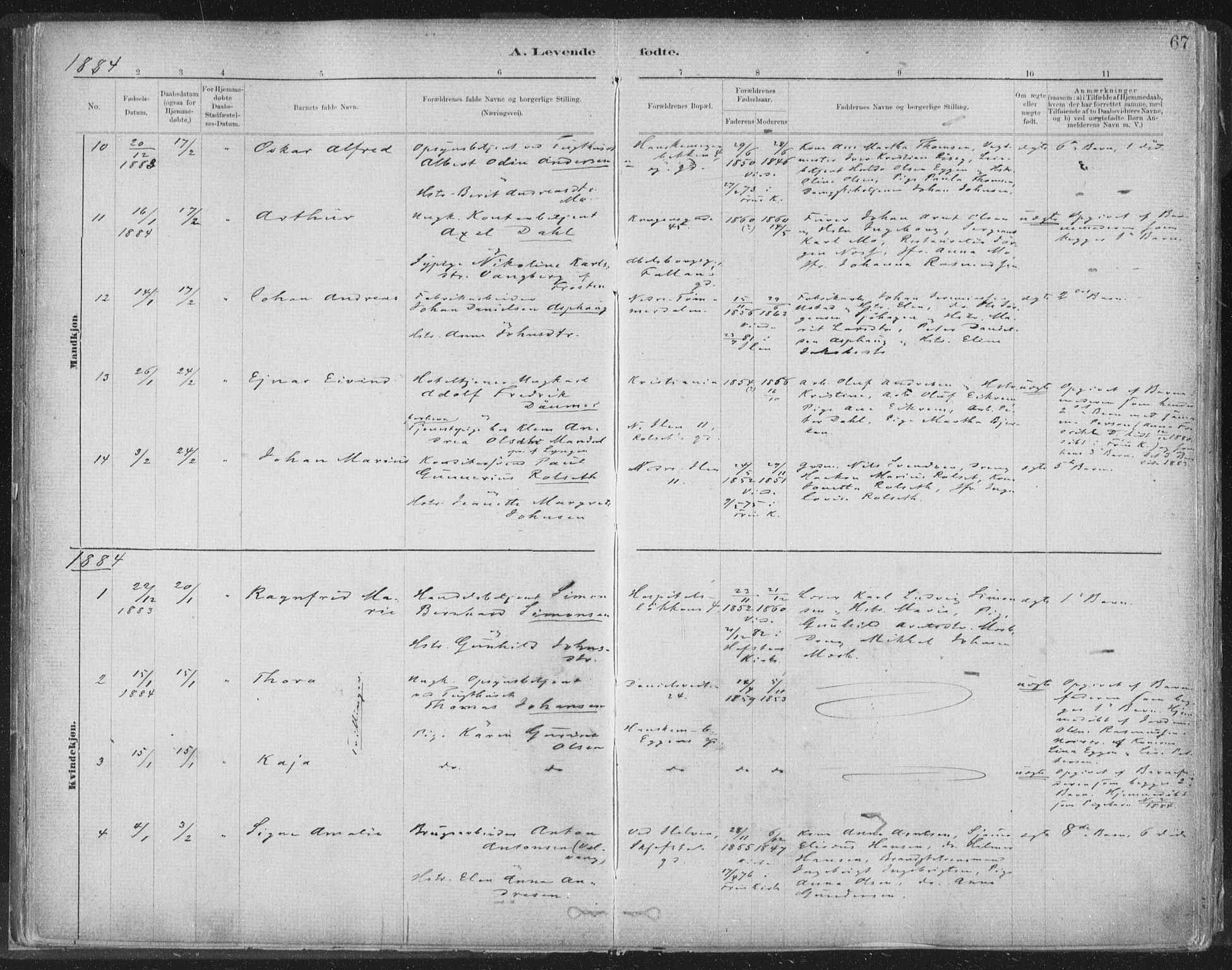 Ministerialprotokoller, klokkerbøker og fødselsregistre - Sør-Trøndelag, SAT/A-1456/603/L0162: Ministerialbok nr. 603A01, 1879-1895, s. 67