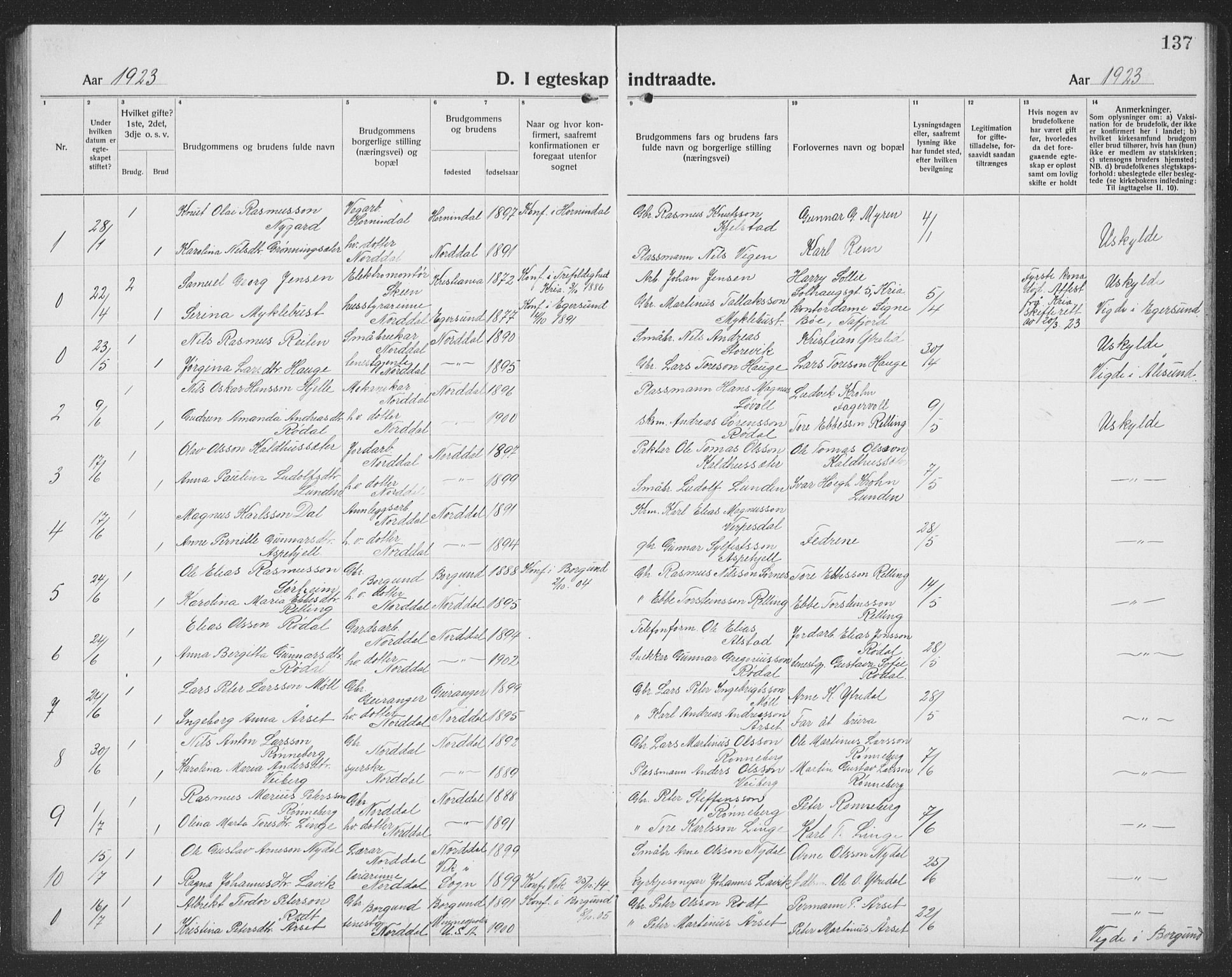 Ministerialprotokoller, klokkerbøker og fødselsregistre - Møre og Romsdal, AV/SAT-A-1454/519/L0266: Klokkerbok nr. 519C07, 1921-1939, s. 137