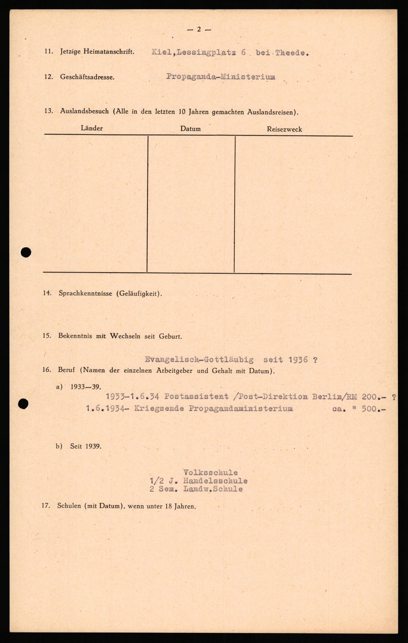 Forsvaret, Forsvarets overkommando II, AV/RA-RAFA-3915/D/Db/L0036: CI Questionaires. Tyske okkupasjonsstyrker i Norge. Tyskere., 1945-1946, s. 305