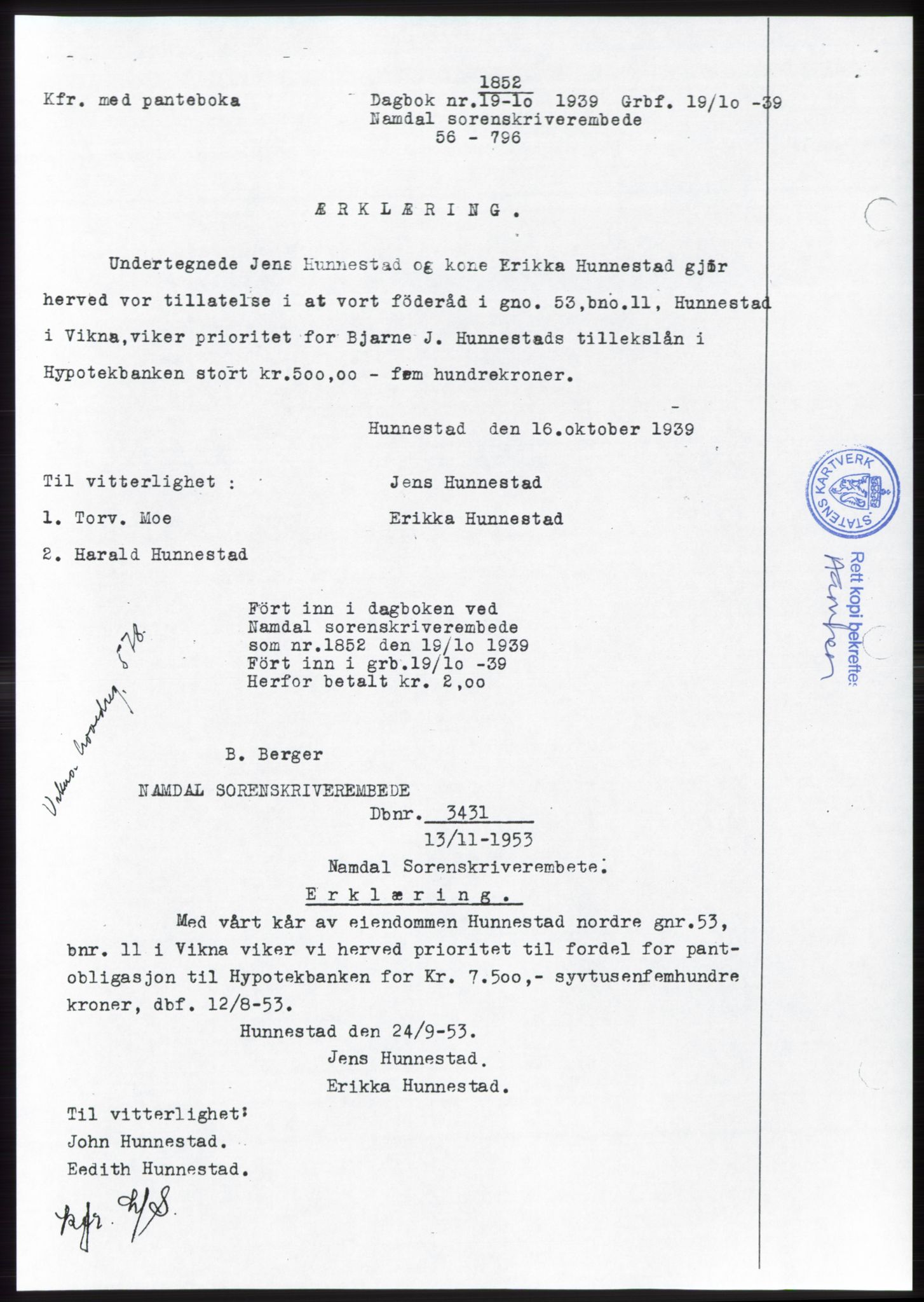 Namdal sorenskriveri, SAT/A-4133/1/2/2C: Pantebok nr. -, 1937-1939, Tingl.dato: 19.10.1939