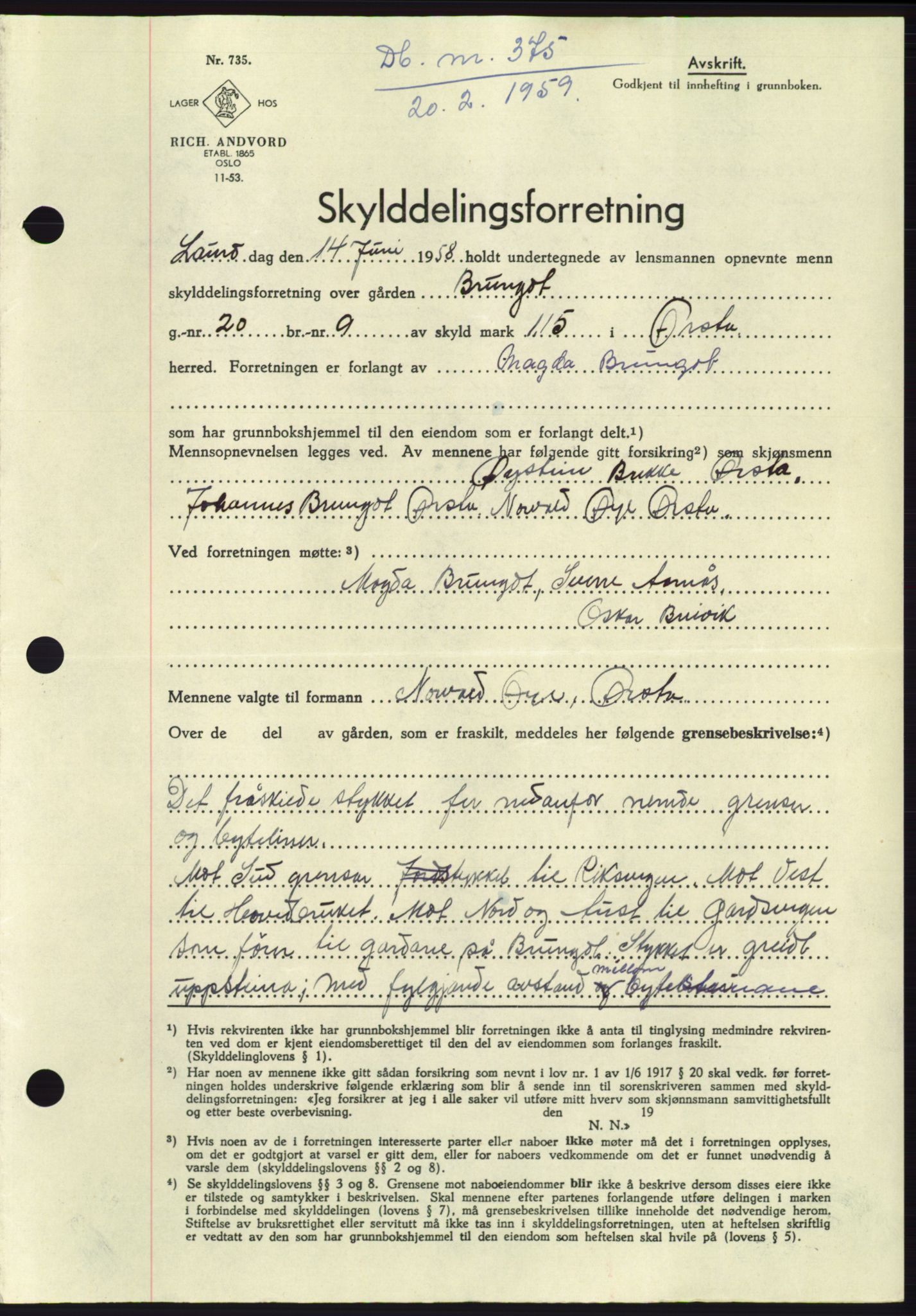 Søre Sunnmøre sorenskriveri, SAT/A-4122/1/2/2C/L0112: Pantebok nr. 38A, 1959-1959, Dagboknr: 375/1959