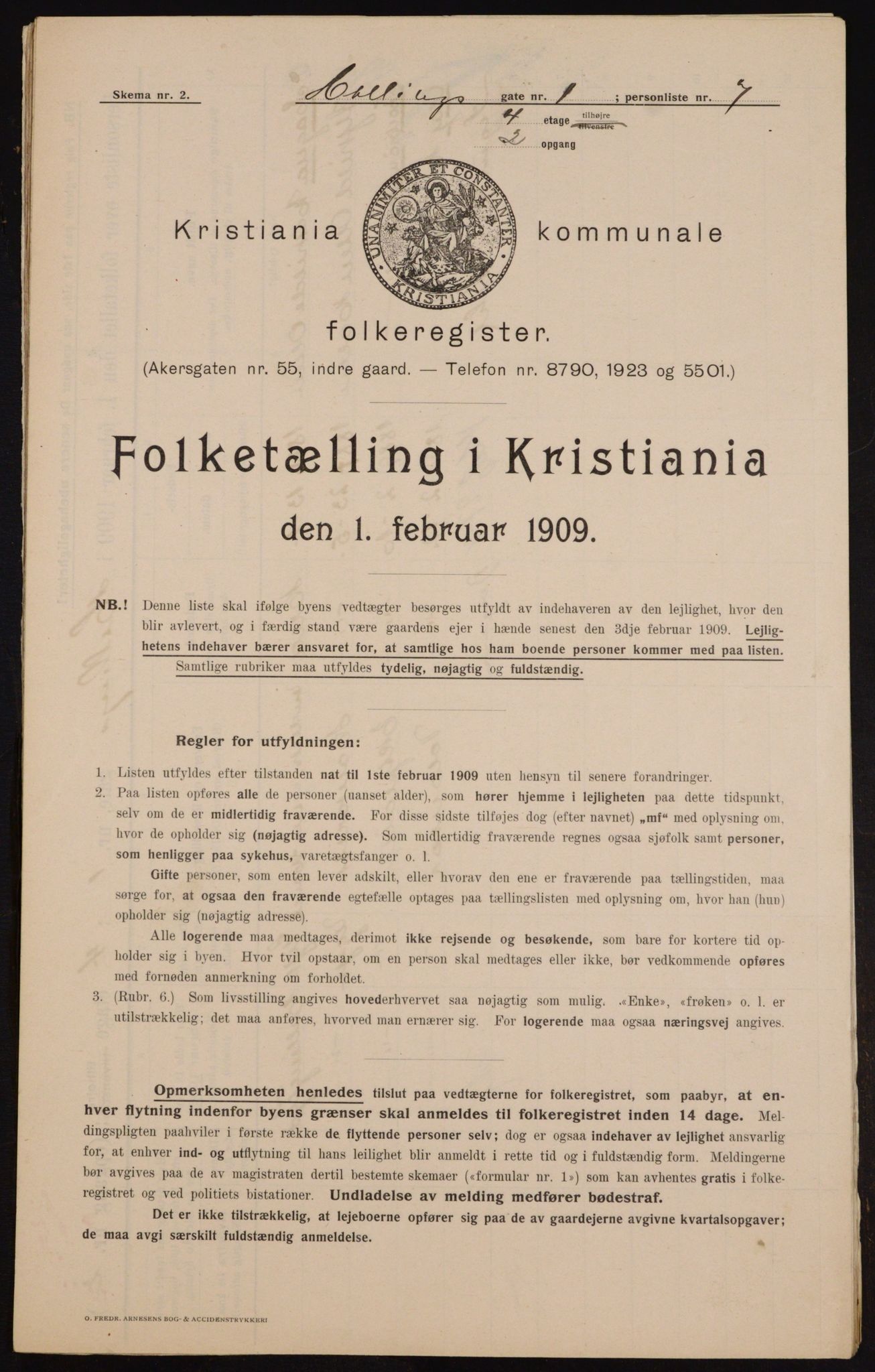 OBA, Kommunal folketelling 1.2.1909 for Kristiania kjøpstad, 1909, s. 30905